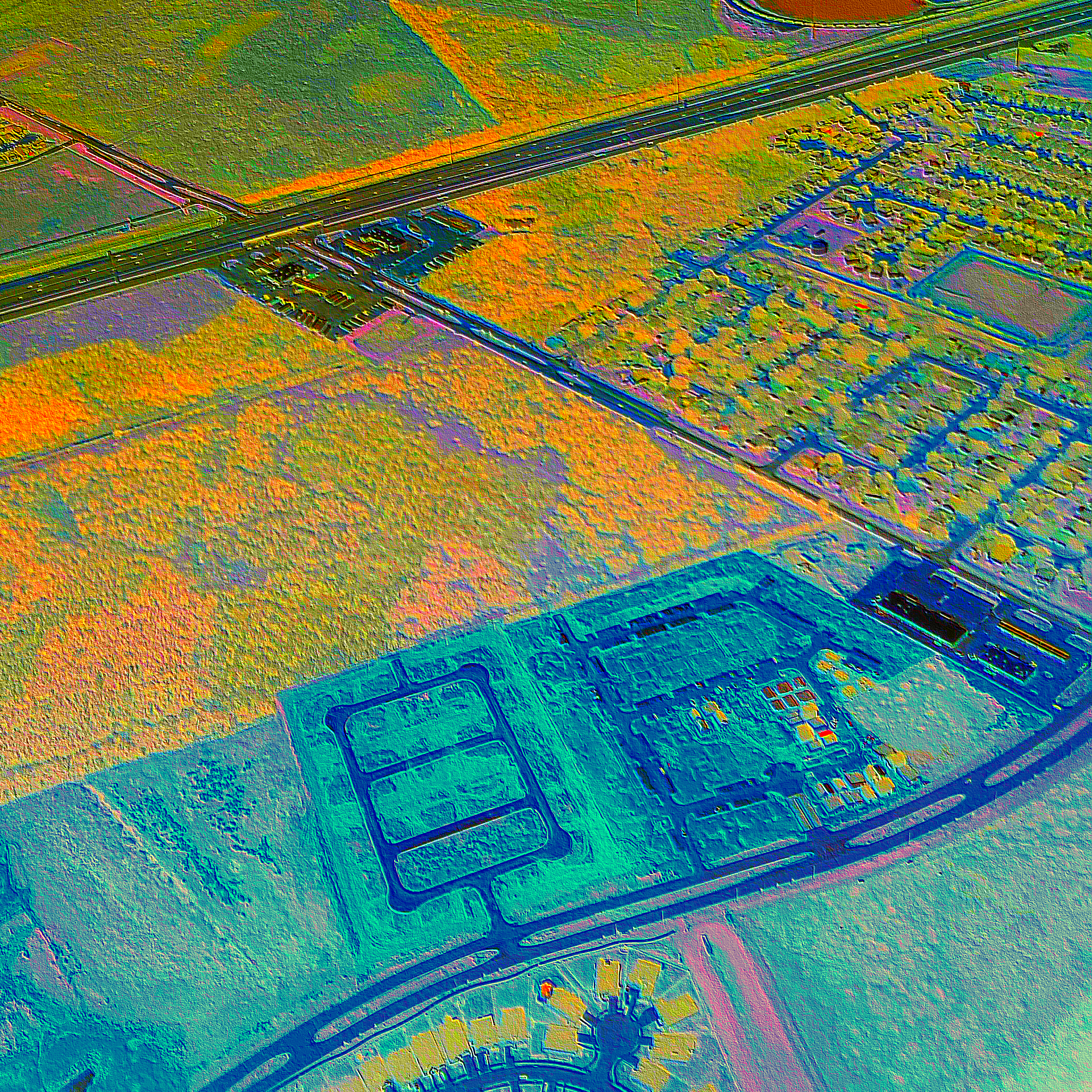 Digitally painted aerial photo of Texas town suburbs, fields, and highways. Resource image for patterns, seamless patterns, and prints for Texas Turquoise Family.