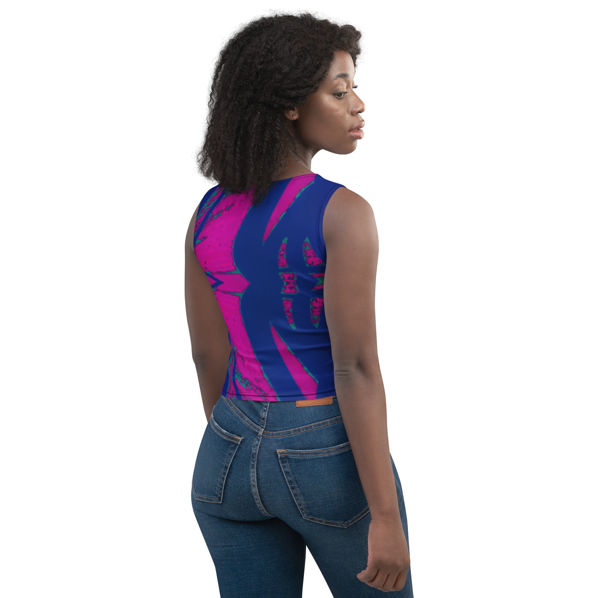 Shadows Blue On Magenta Crop Top Triboca Arts XS