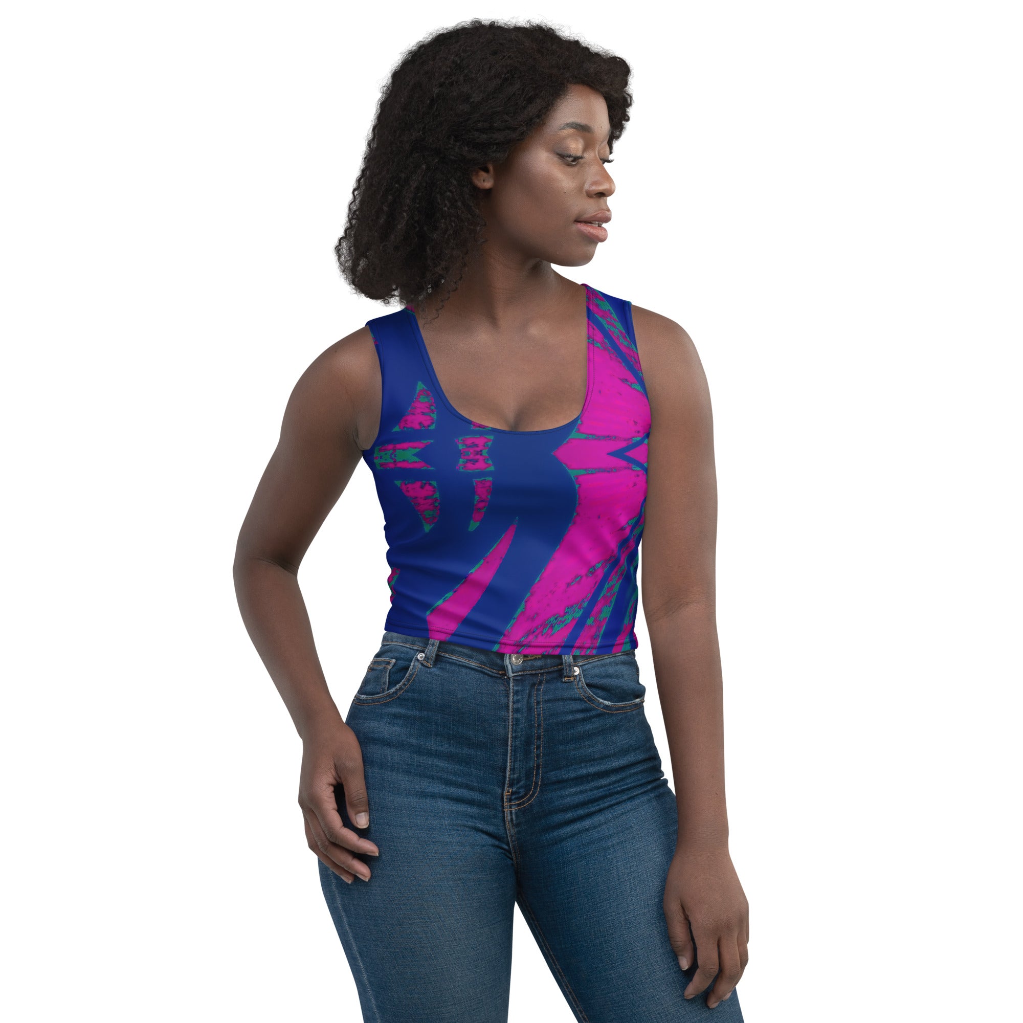 Shadows Blue On Magenta Crop Top Triboca Arts