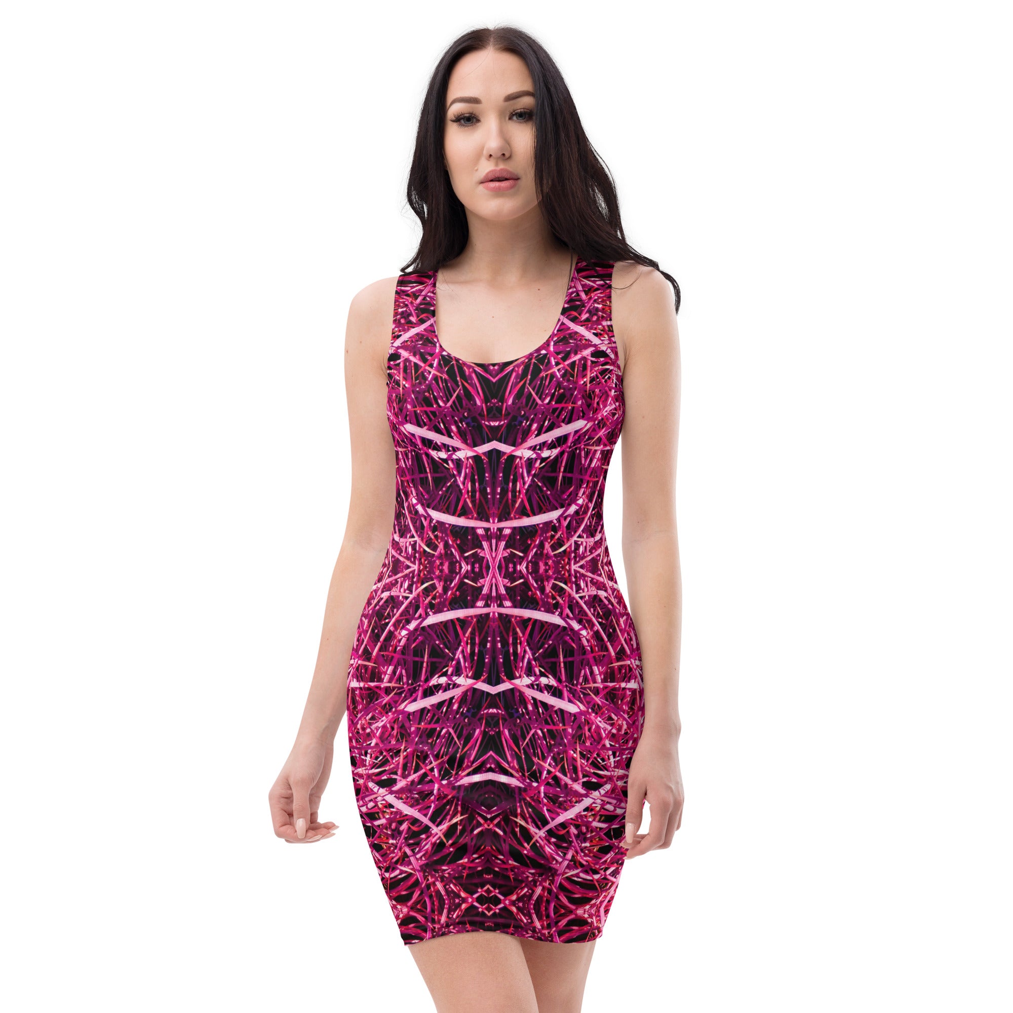 Magenta Cacti Sleeveless Bodycon Dress Triboca Arts XS