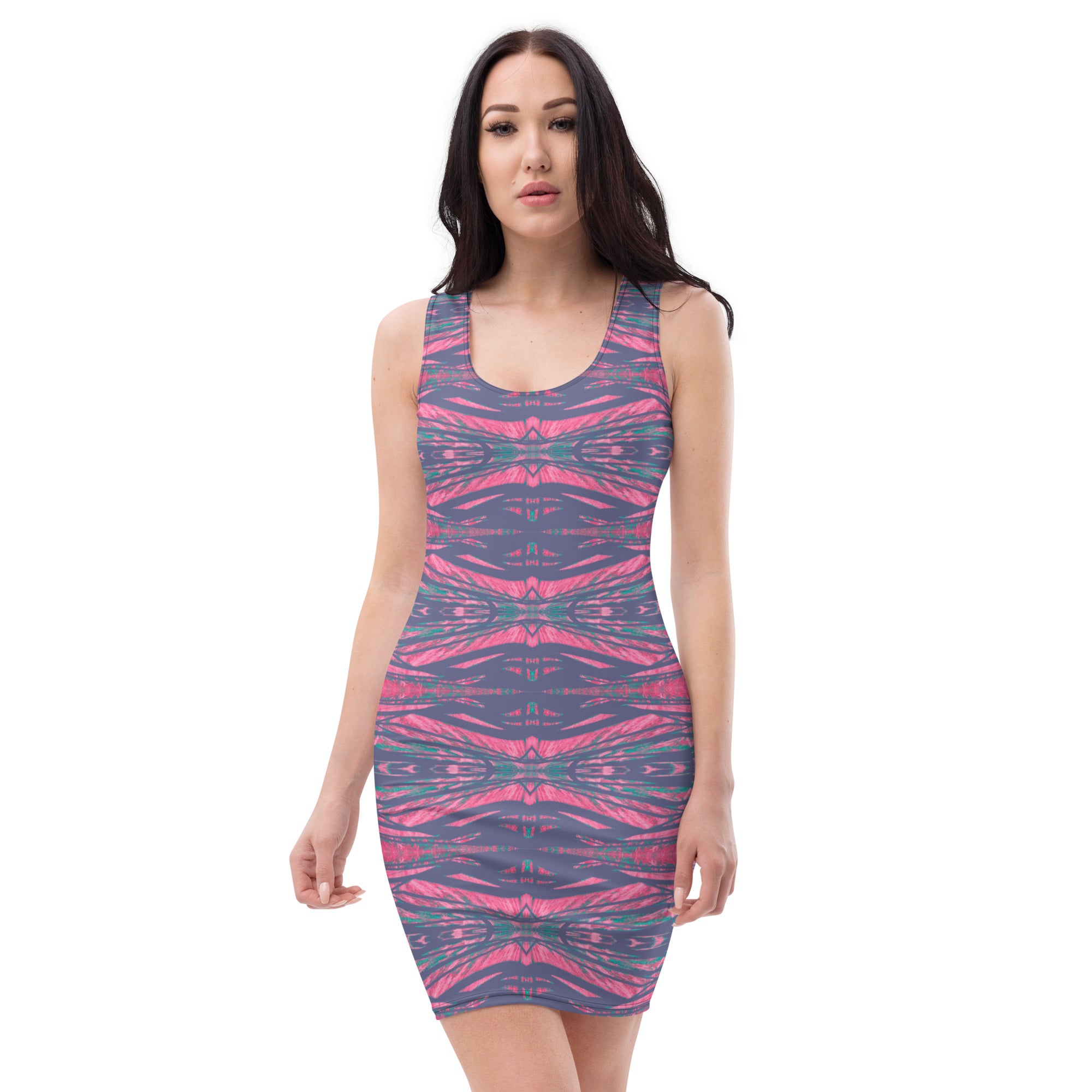 Shadows Gray On Pink Sleeveless Bodycon Dress Triboca Arts XS
