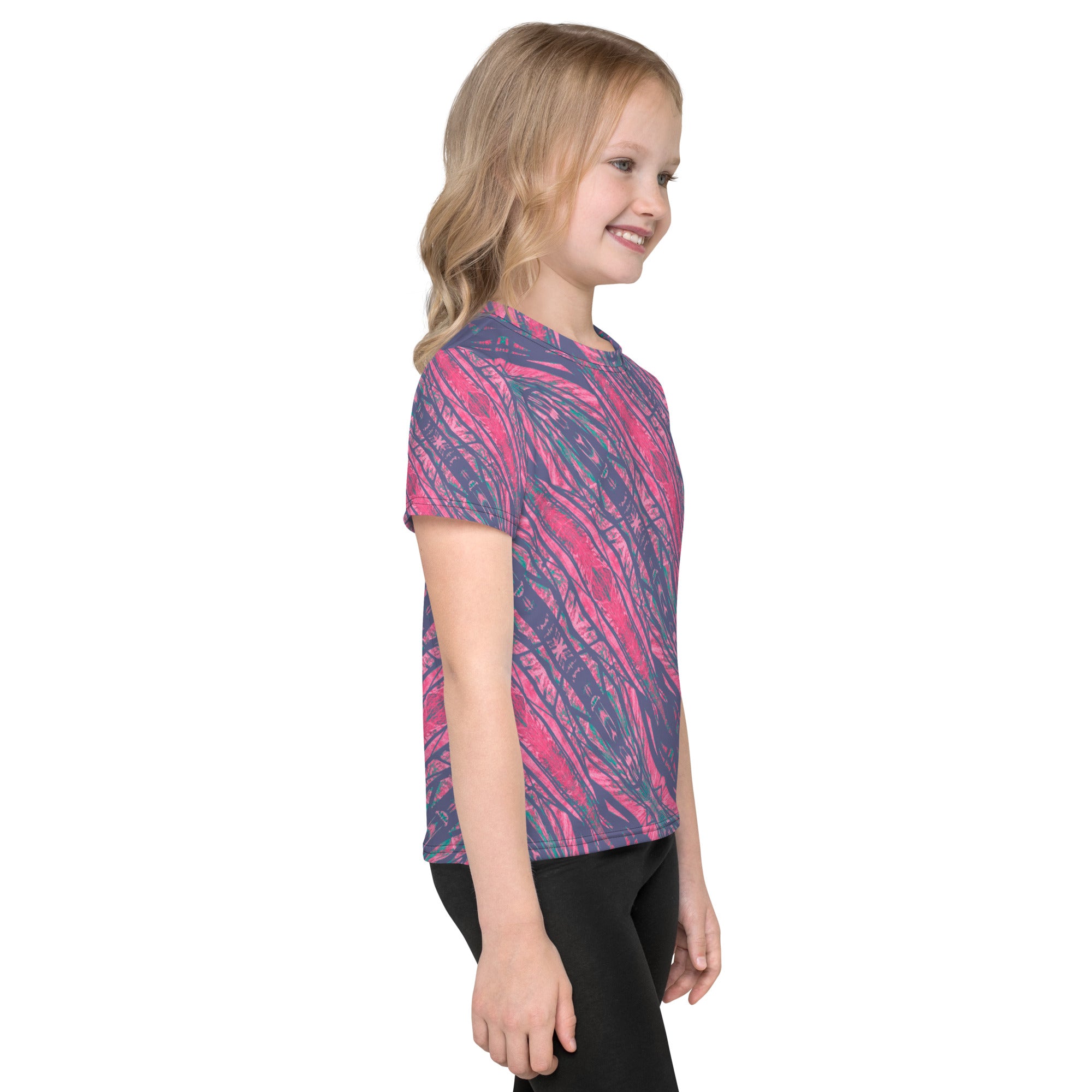 Shadows Gray On Pink Girls Crew Neck T-Shirt Triboca Arts