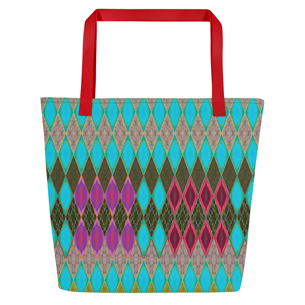 Desert Diamonds Large Tote Bag With Pocket Triboca Arts Red