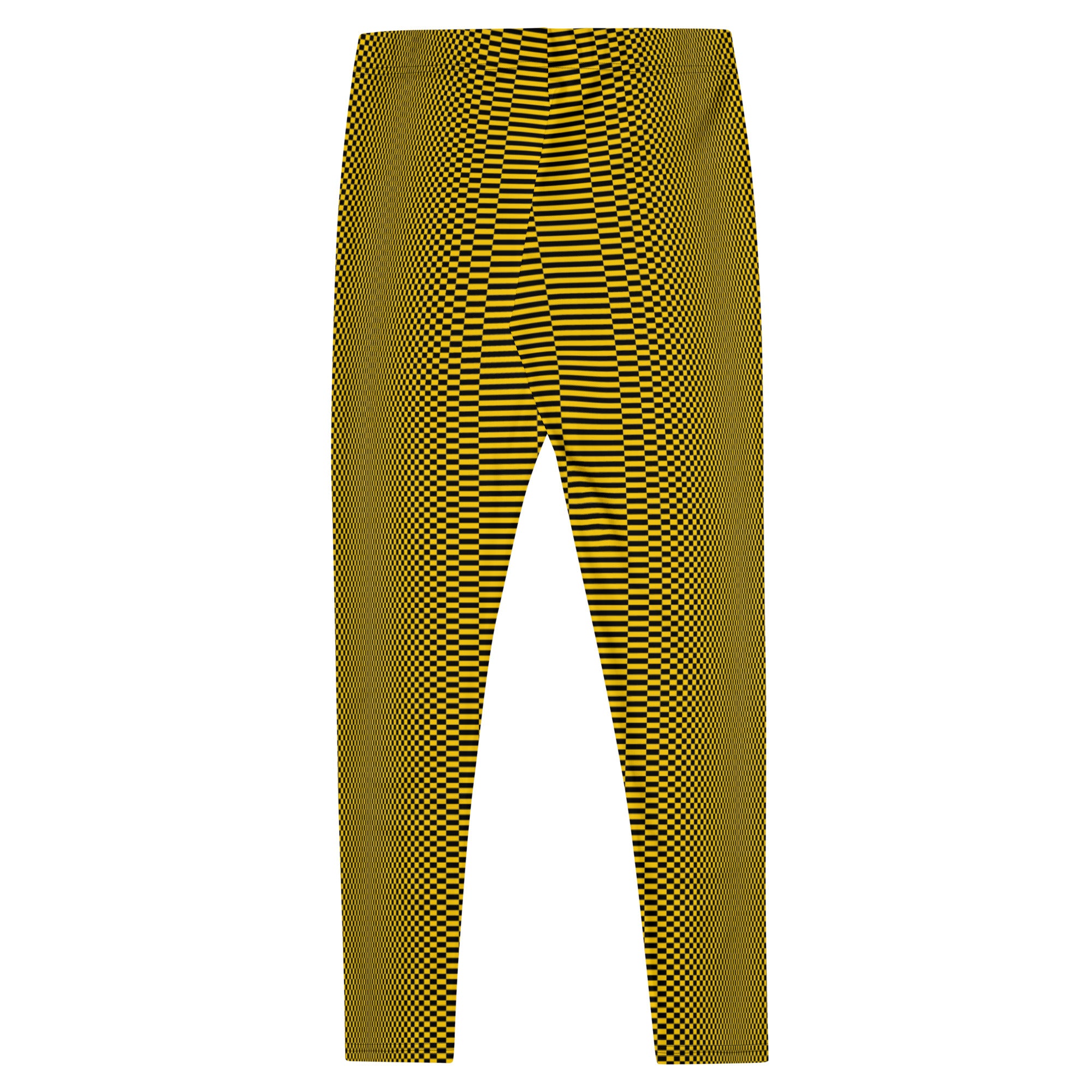 Black & Yellow Stretched Checkerboard Leggings Triboca Arts   