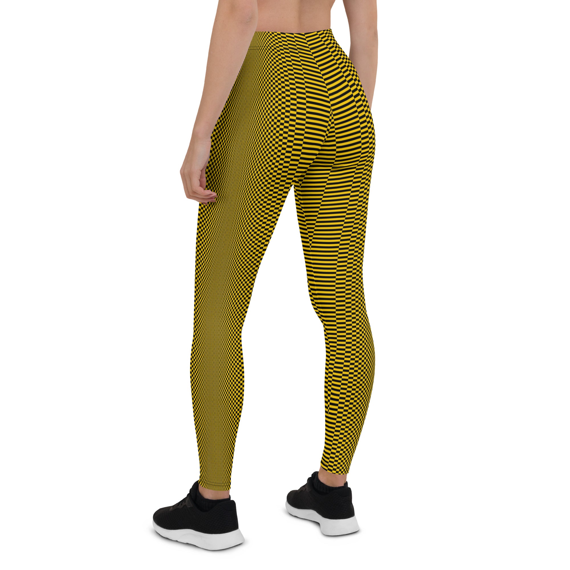 Black & Yellow Stretched Checkerboard Leggings Triboca Arts   