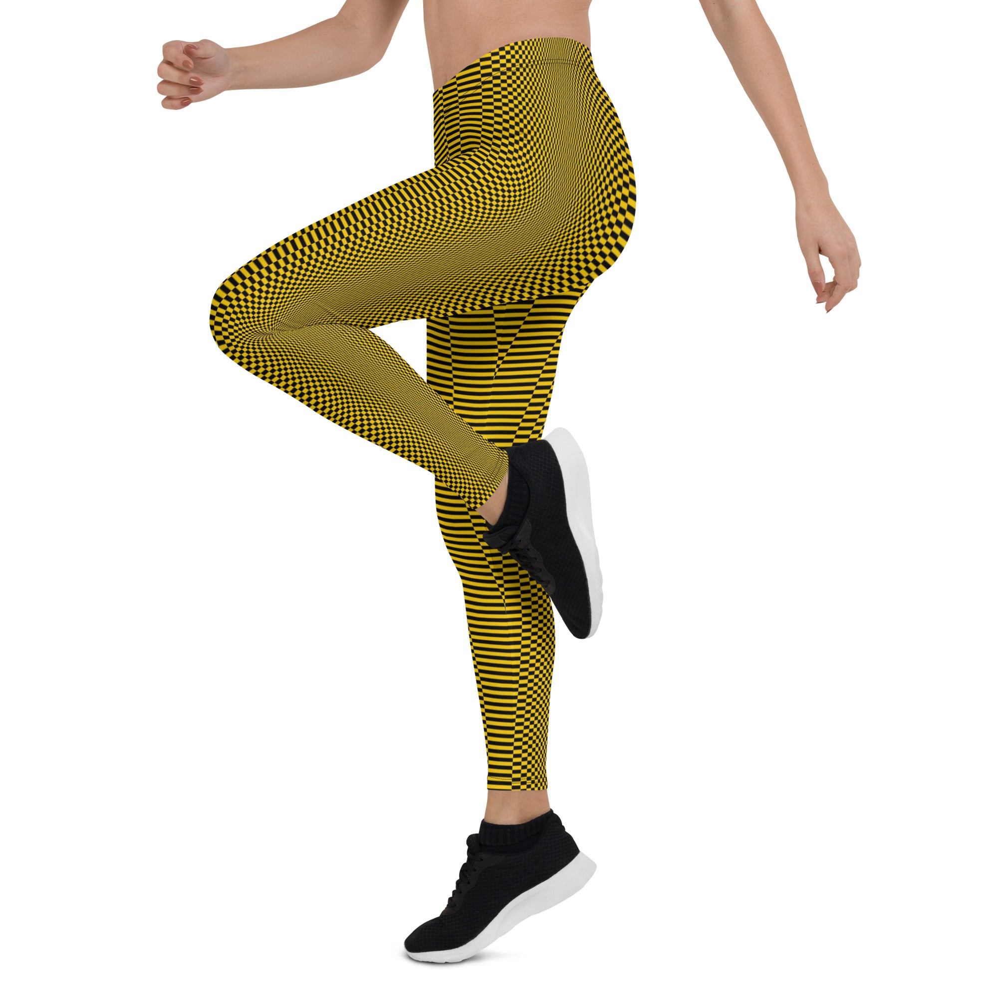 Black & Yellow Stretched Checkerboard Leggings Triboca Arts