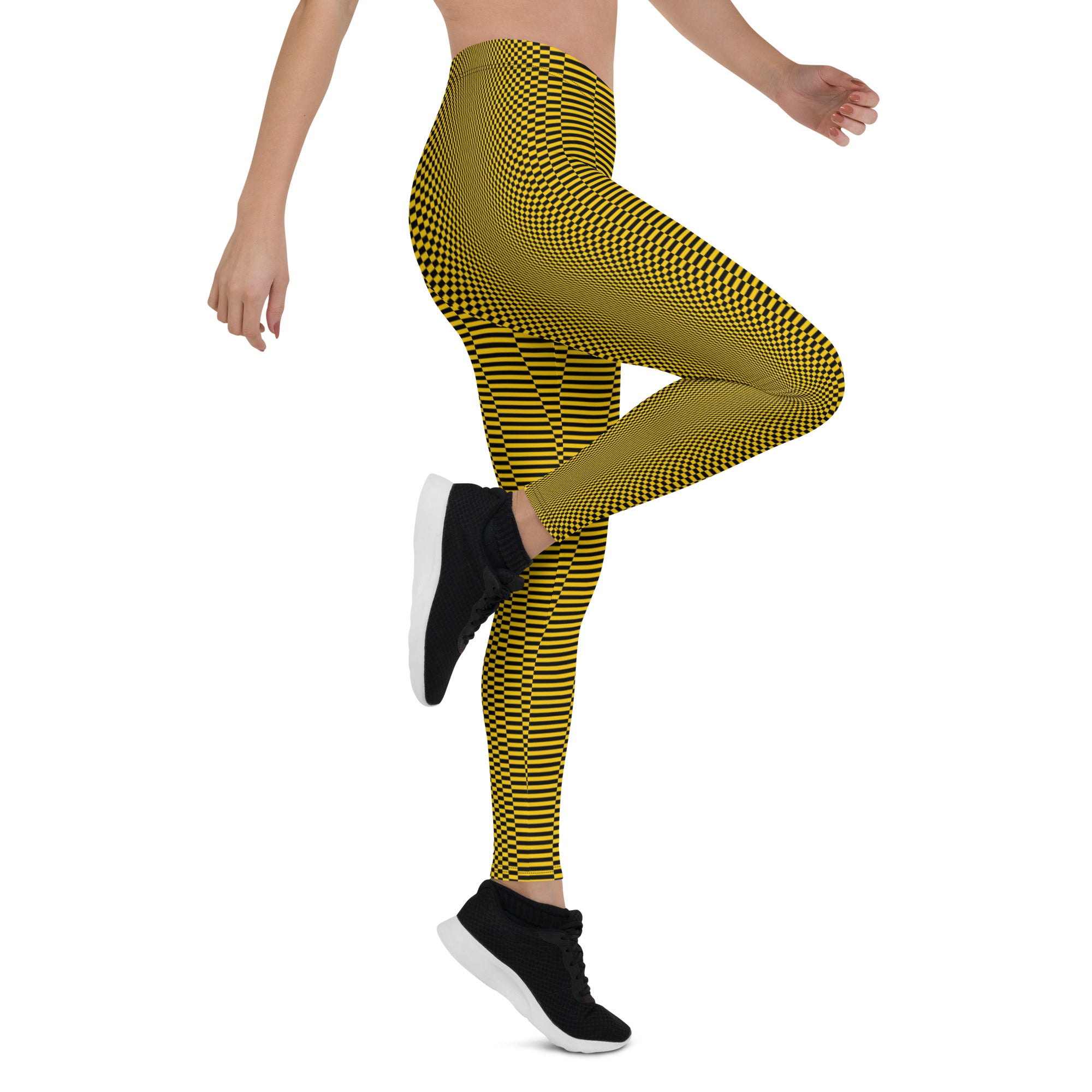 Black & Yellow Stretched Checkerboard Leggings Triboca Arts   