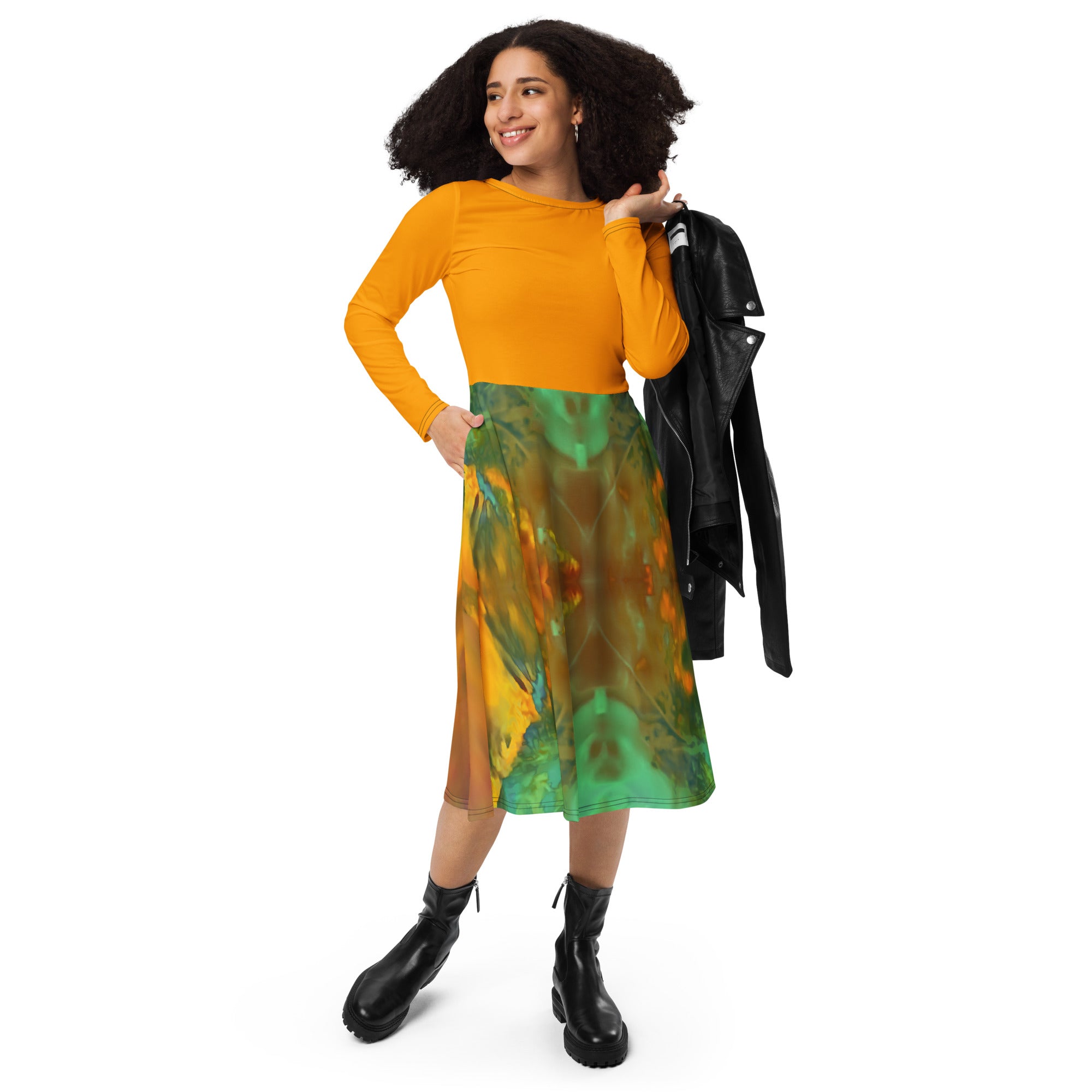 Gold Canyon Long-Sleeve Midi Dress Triboca Arts 2XS