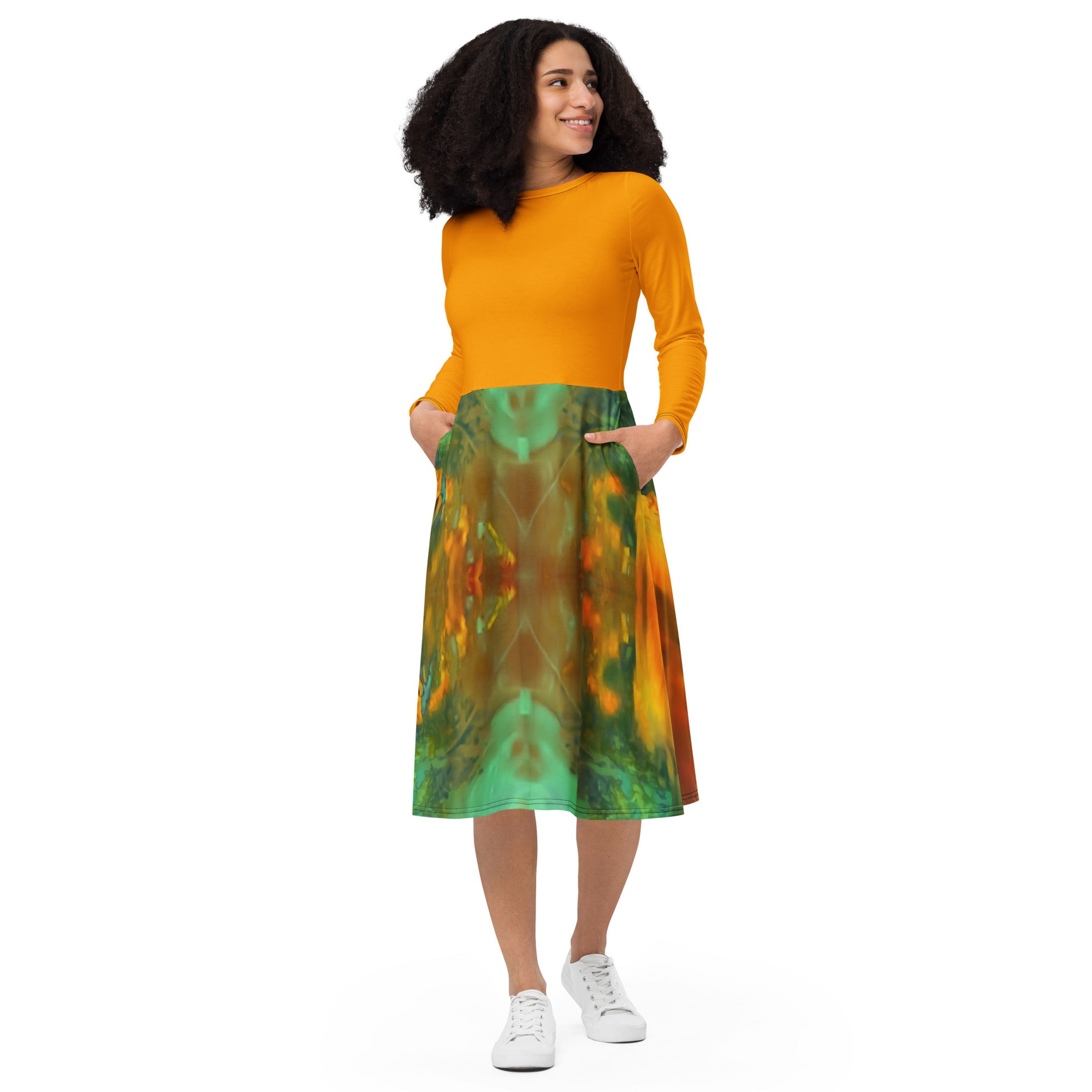 Gold Canyon Long-Sleeve Midi Dress Triboca Arts