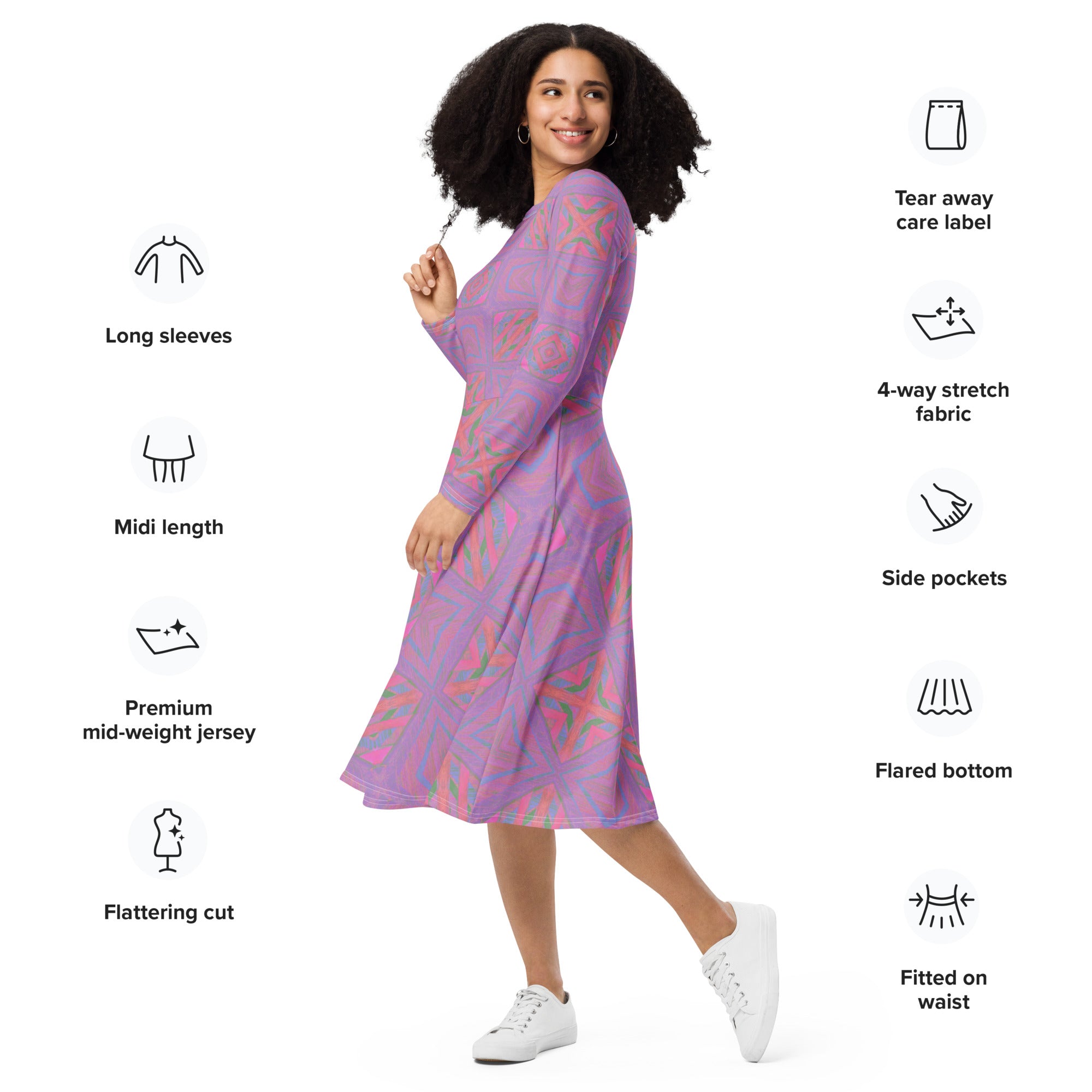 midi dress with flared bottom On Deck Long-Sleeve Midi Dress