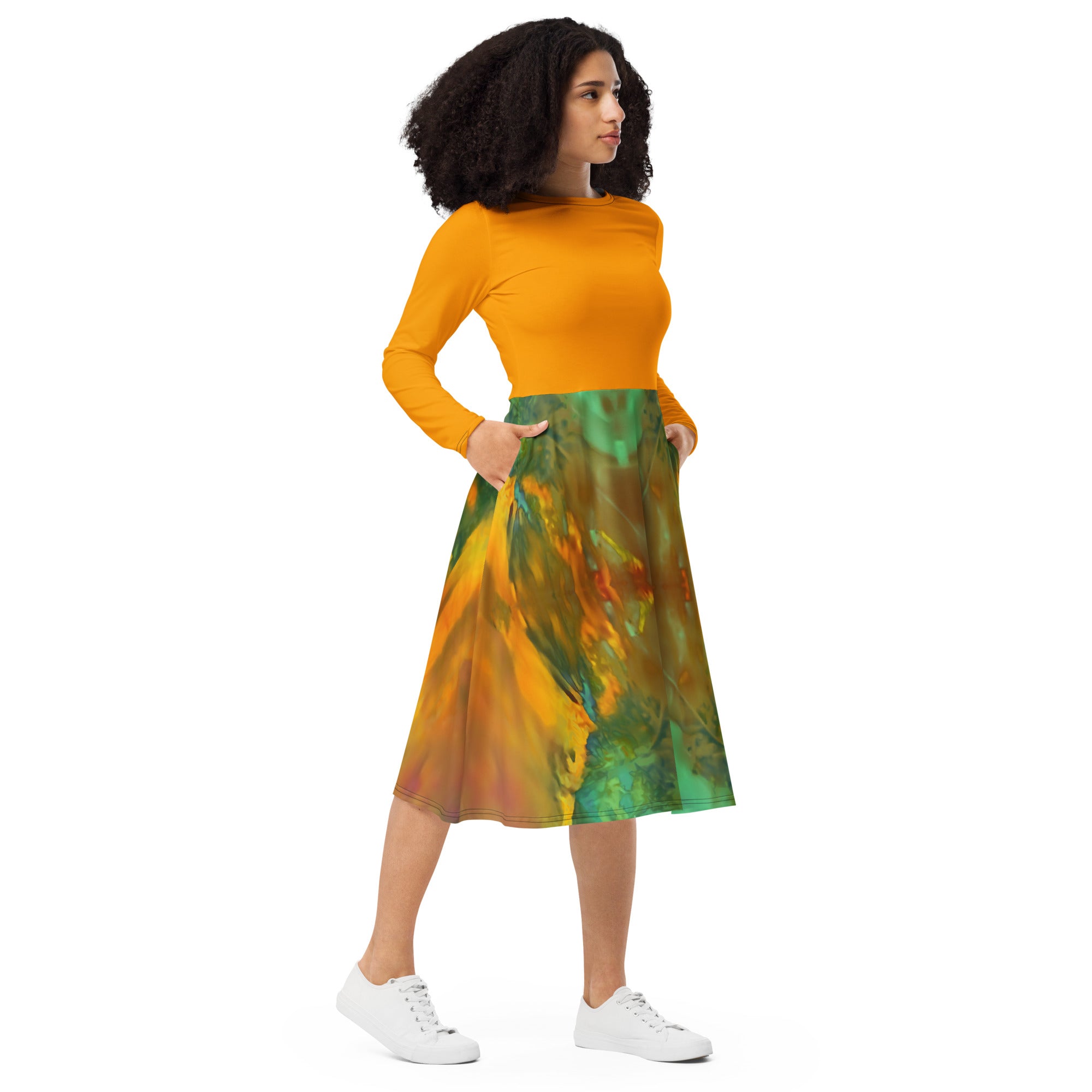 Gold Canyon Long-Sleeve Midi Dress Triboca Arts