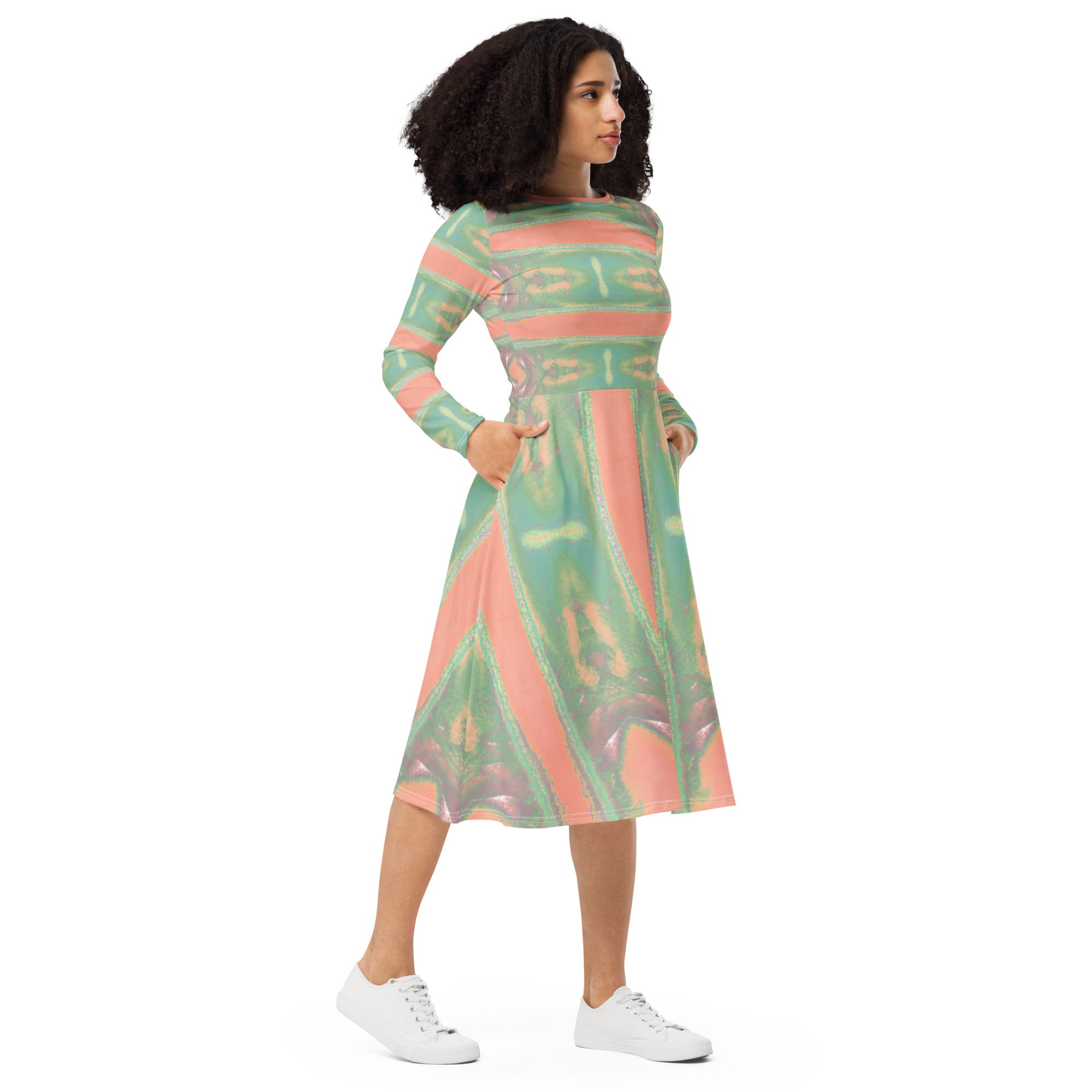 Bay Jetties Long-Sleeve Midi Dress Triboca Arts