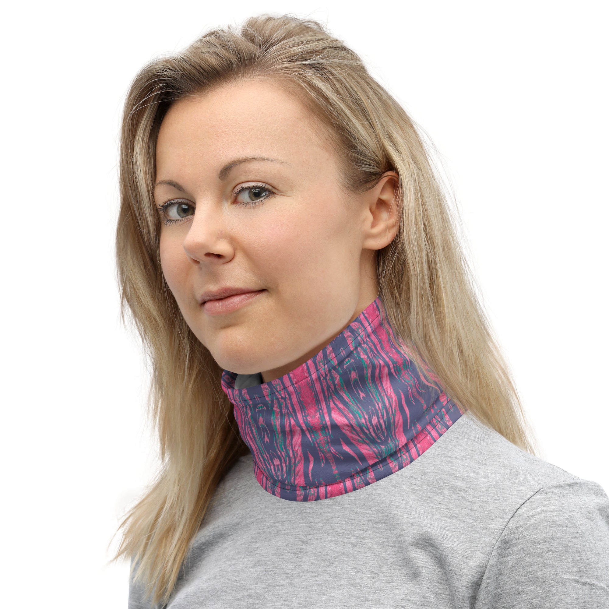 Shadows Gray On Pink Neck Gaiter Triboca Arts