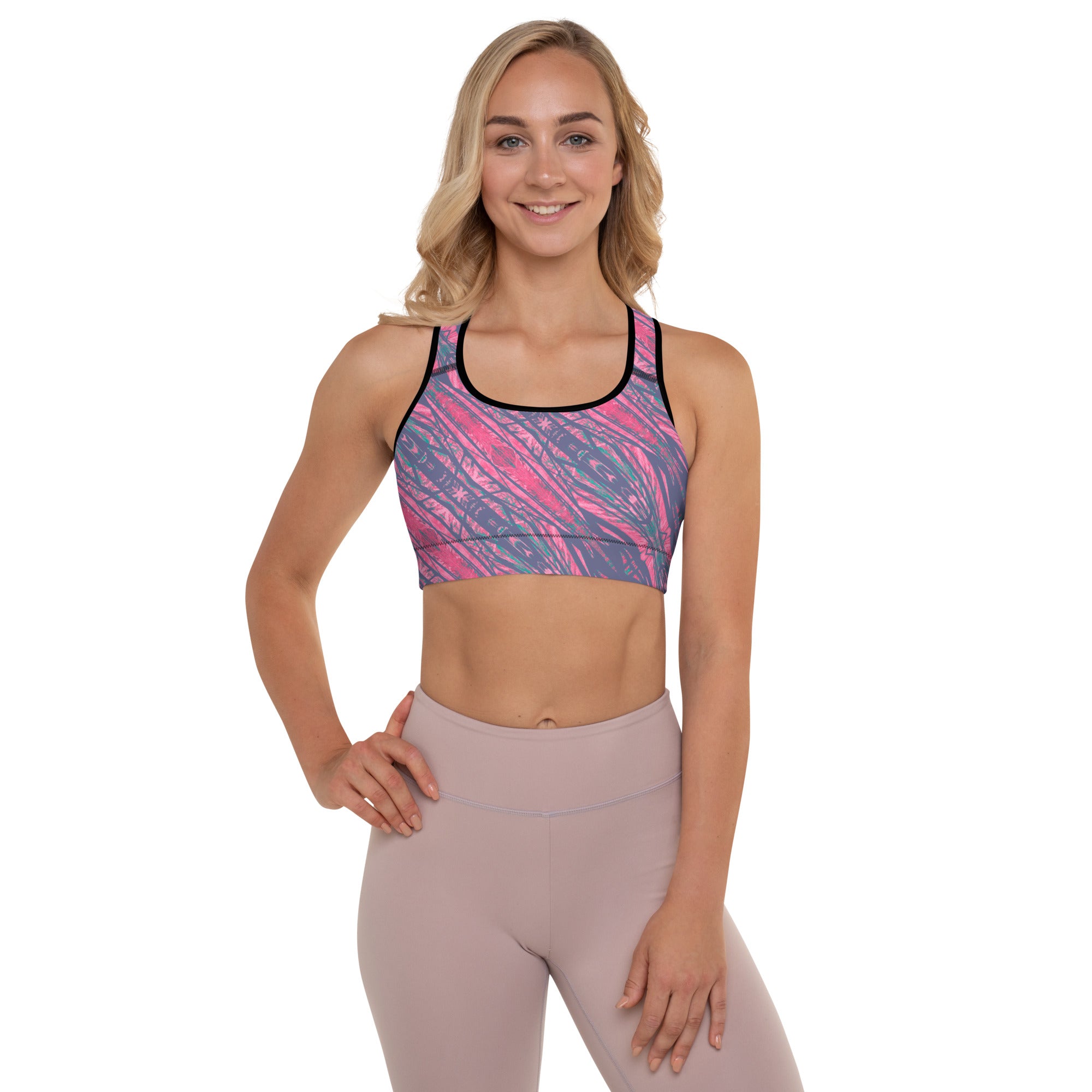 Shadows Gray On Pink Padded Sports Bra Triboca Arts XS