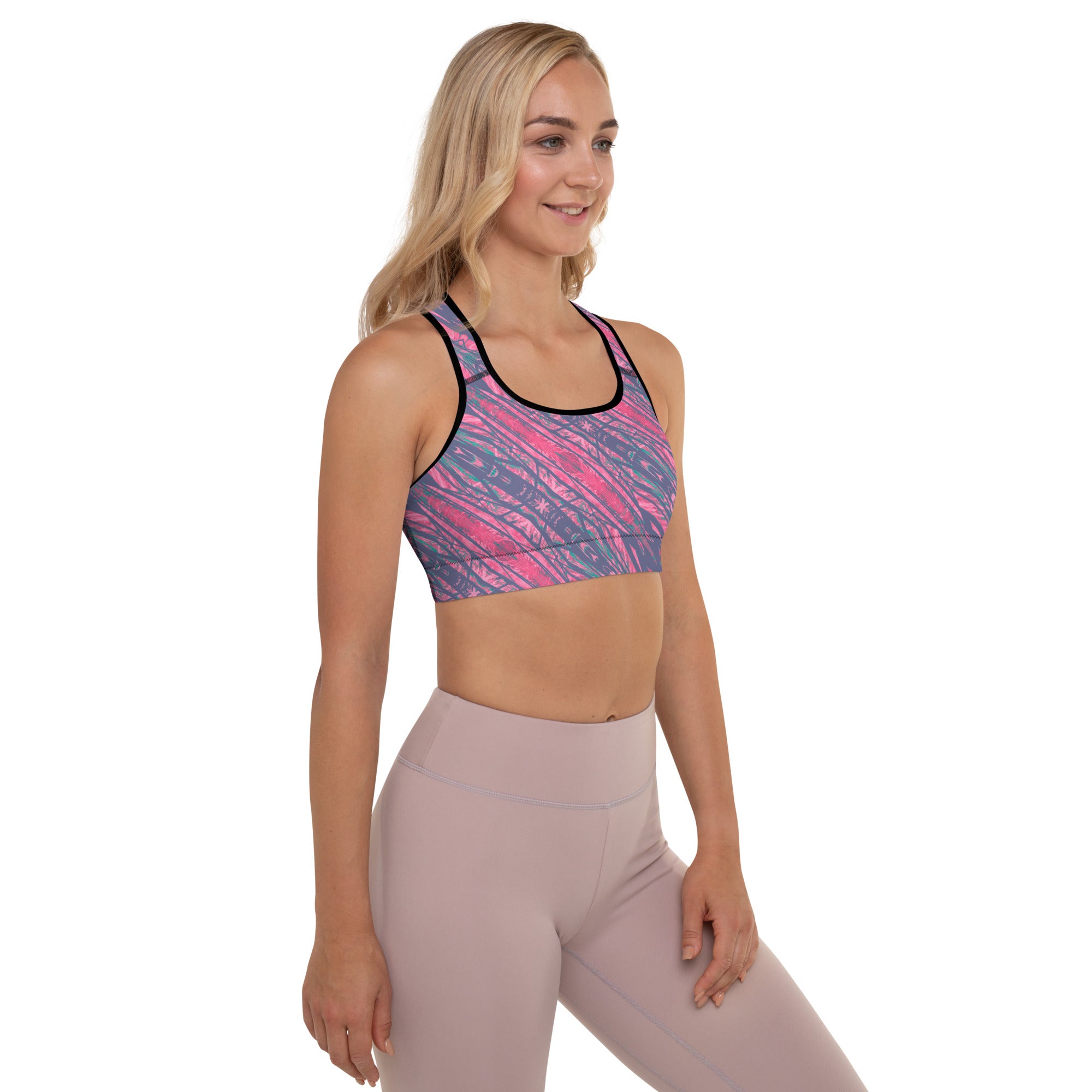 Shadows Gray On Pink Padded Sports Bra Triboca Arts