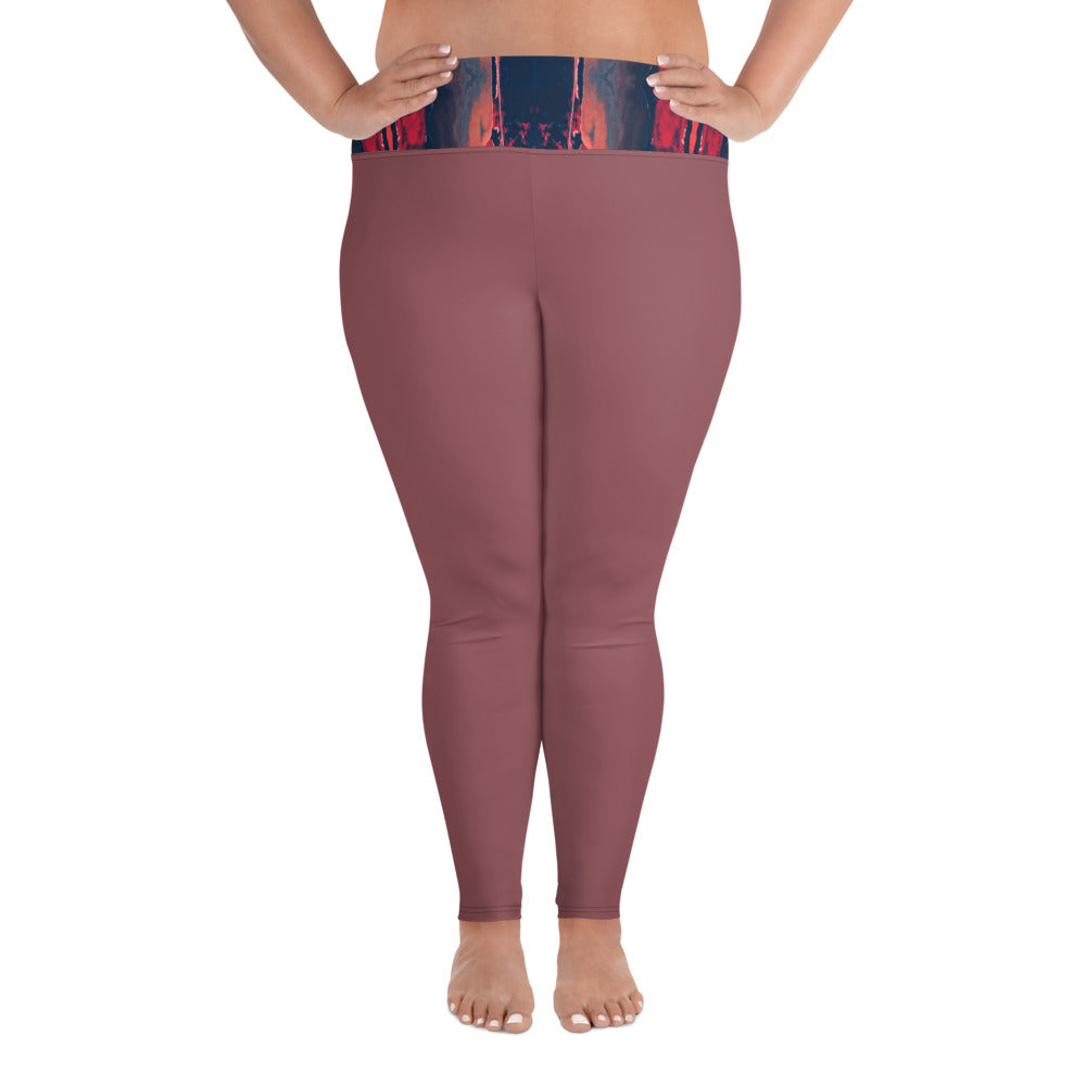 Gulf Shore Solid Color With Printed Waistband Plus Size Leggings Triboca Arts 2XL