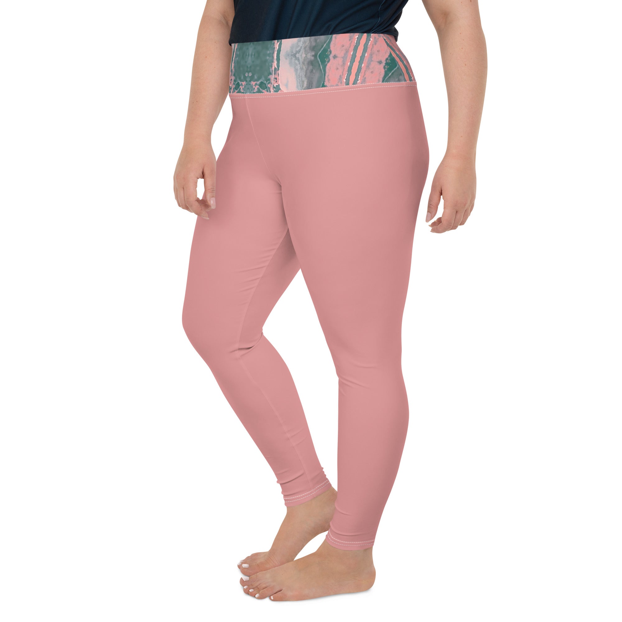 Gulf Shore Solid Color With Printed Waistband Plus Size Leggings Triboca Arts   