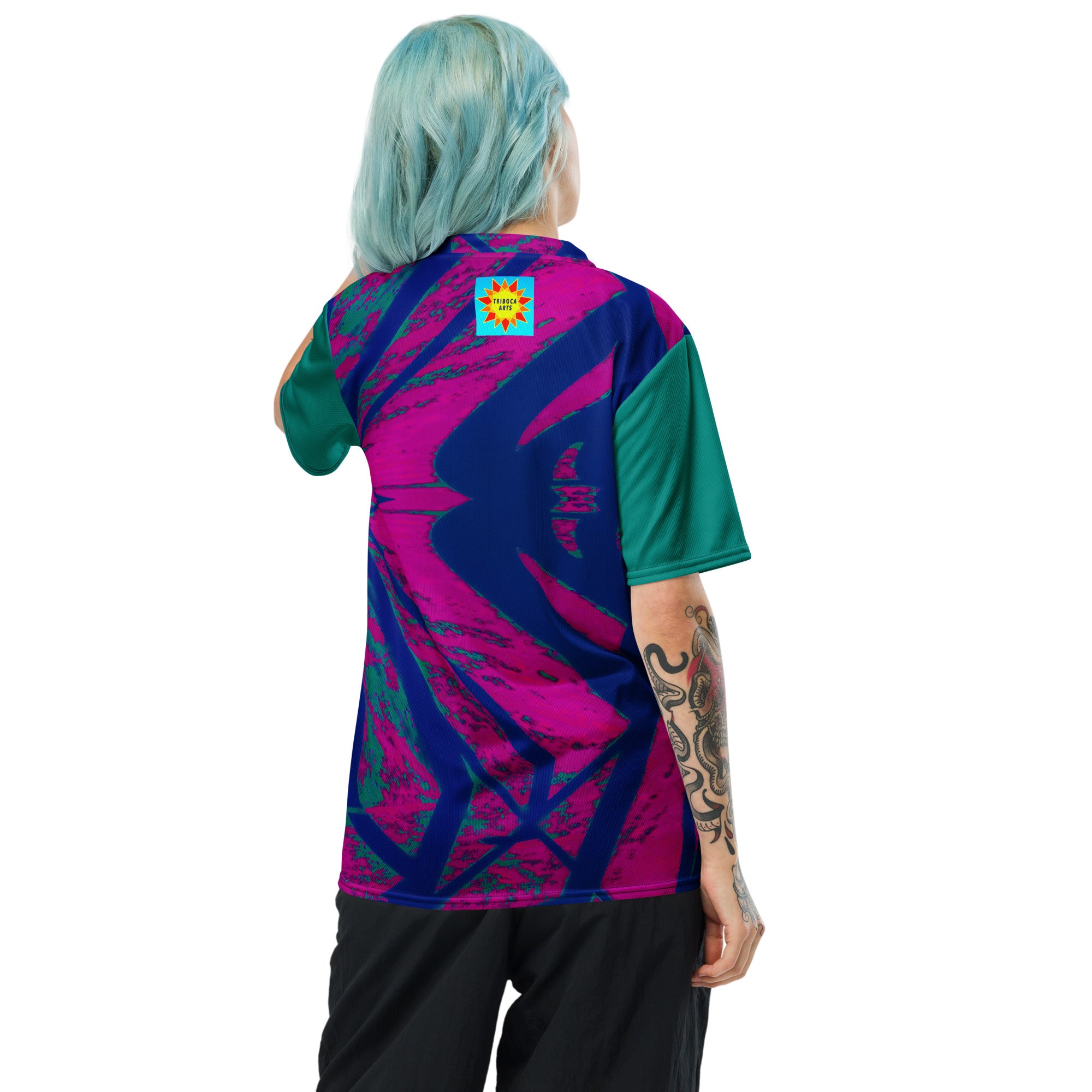 Shadows Blue On Magenta Women's Eco-Friendly Sports Jersey Triboca Arts