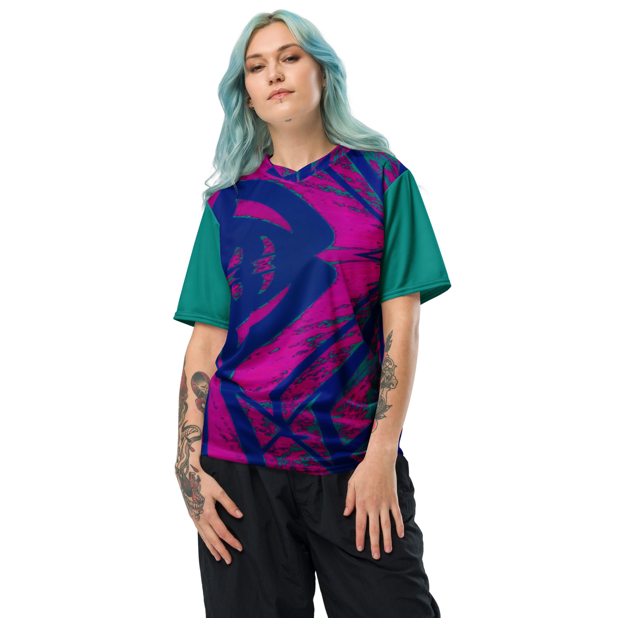 Shadows Blue On Magenta Women's Eco-Friendly Sports Jersey Triboca Arts 2XS