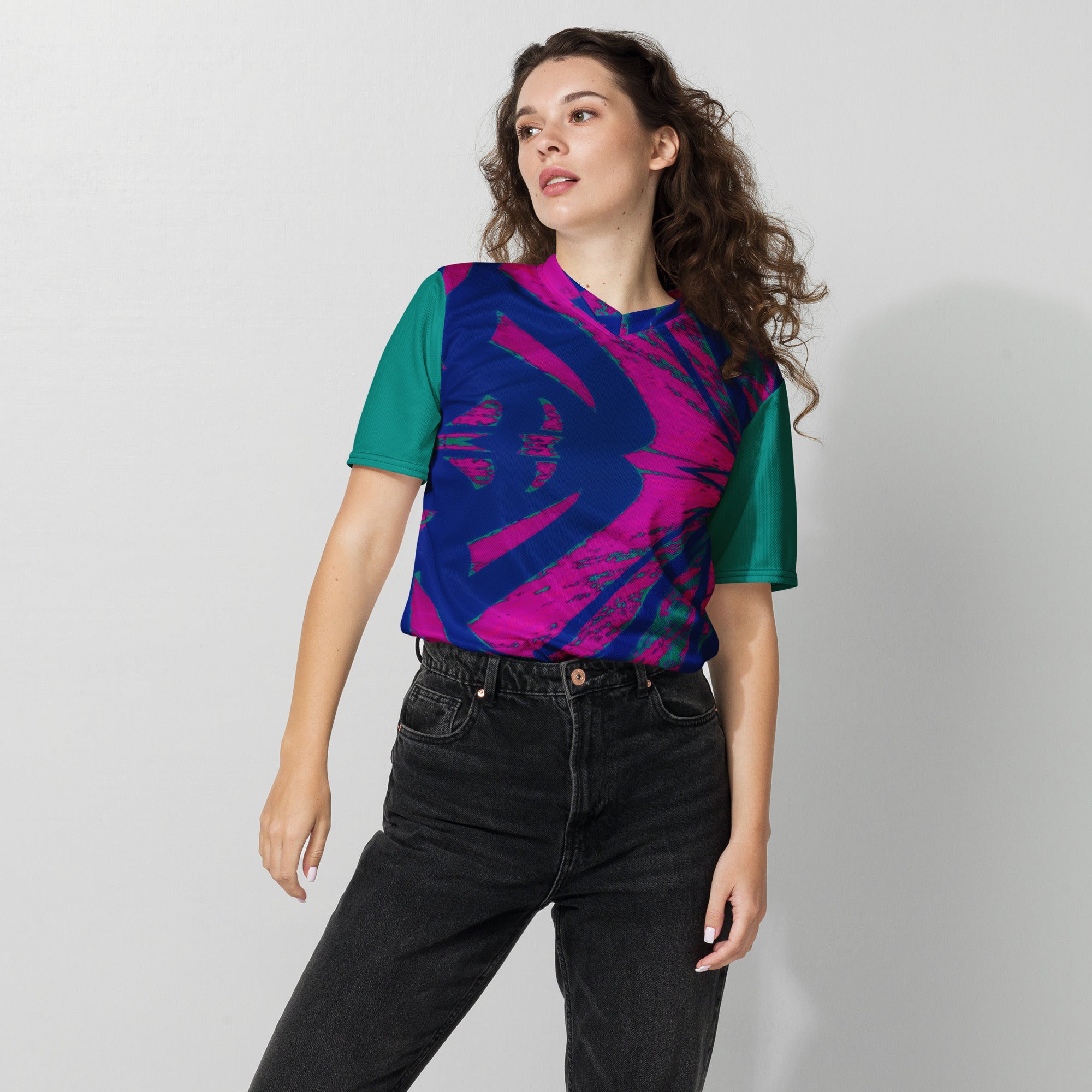 Shadows Blue On Magenta Women's Eco-Friendly Sports Jersey Triboca Arts