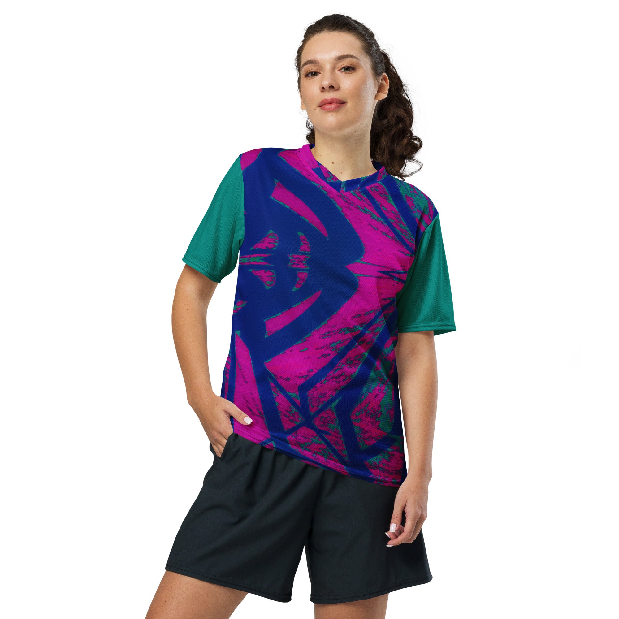 Shadows Blue On Magenta Women's Eco-Friendly Sports Jersey Triboca Arts