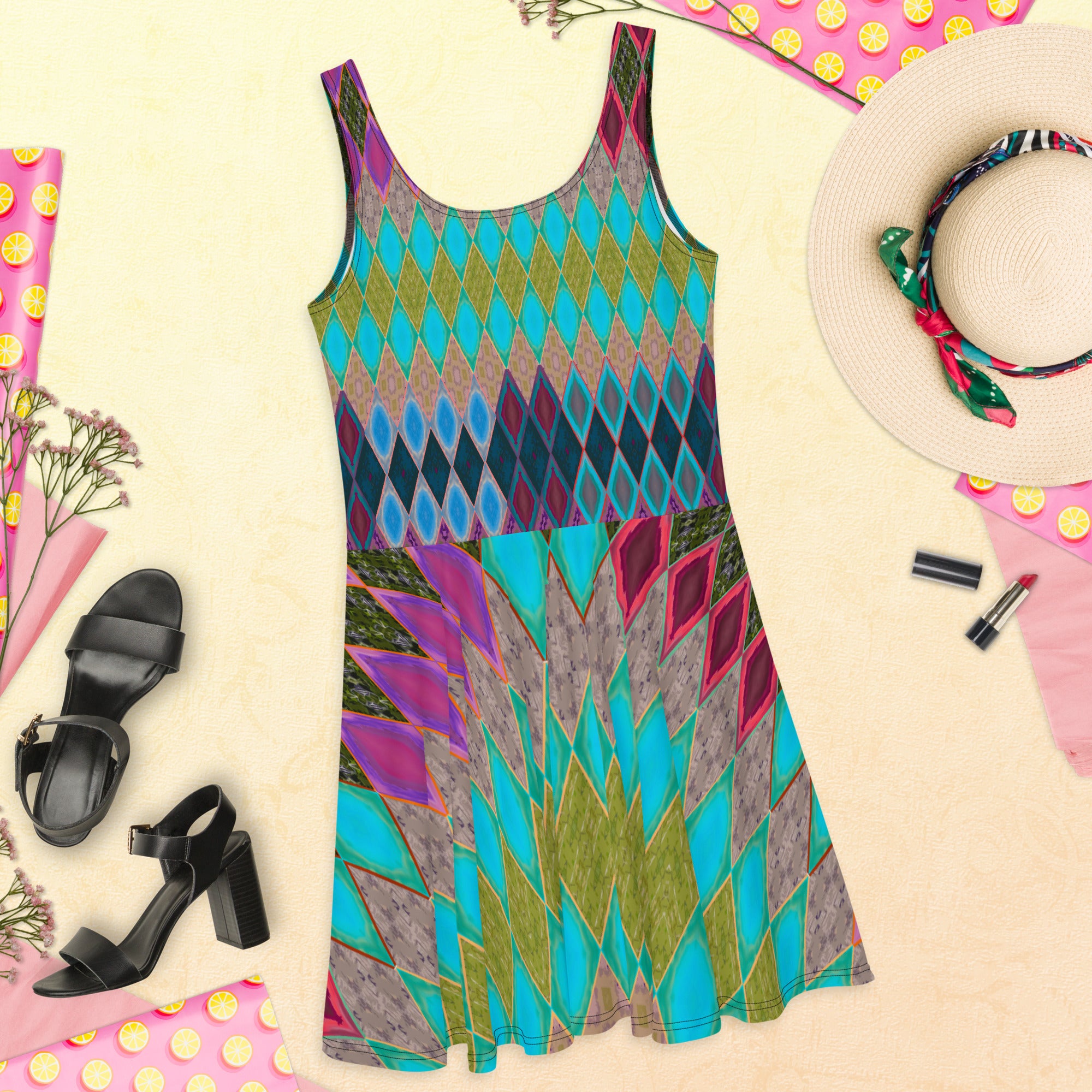 Desert Diamonds Sleeveless Skater Dress Triboca Arts