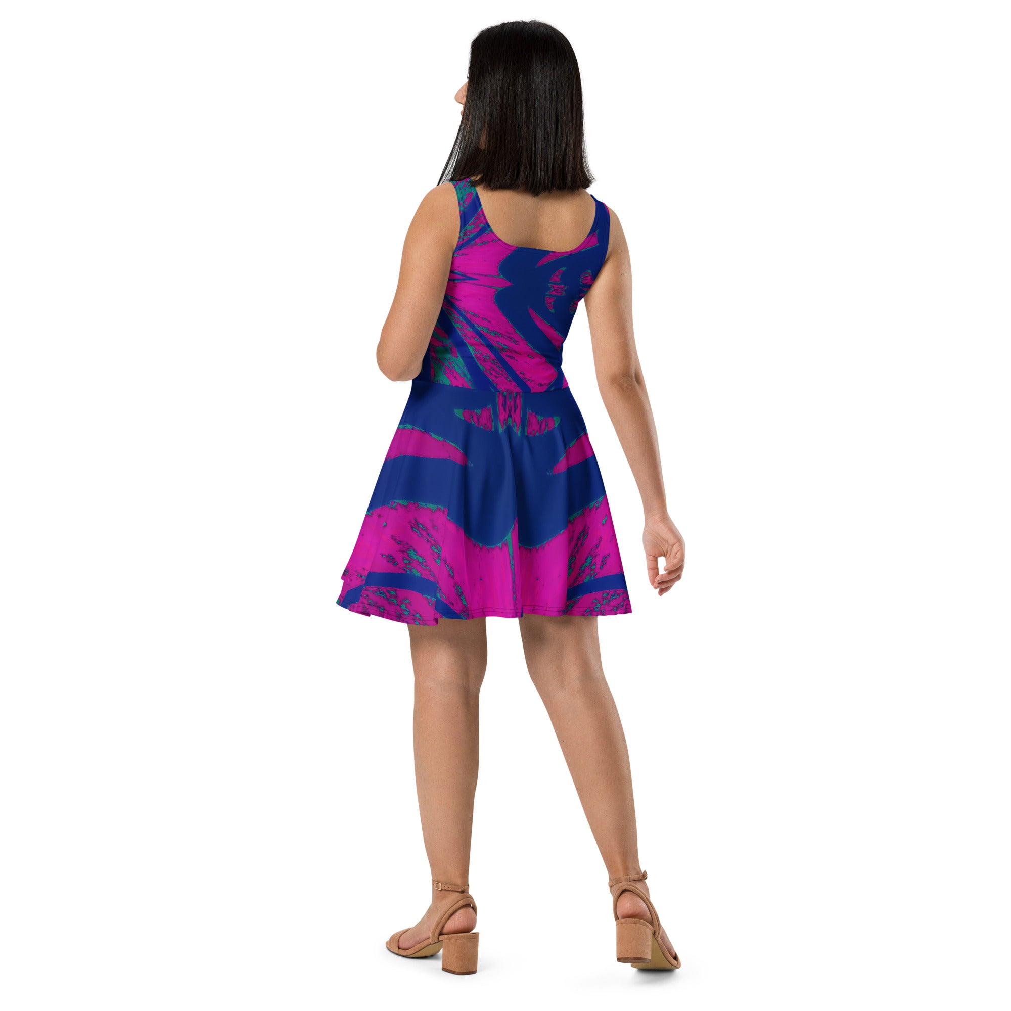 Shadows Blue On Magenta Sleeveless Skater Dress Triboca Arts
