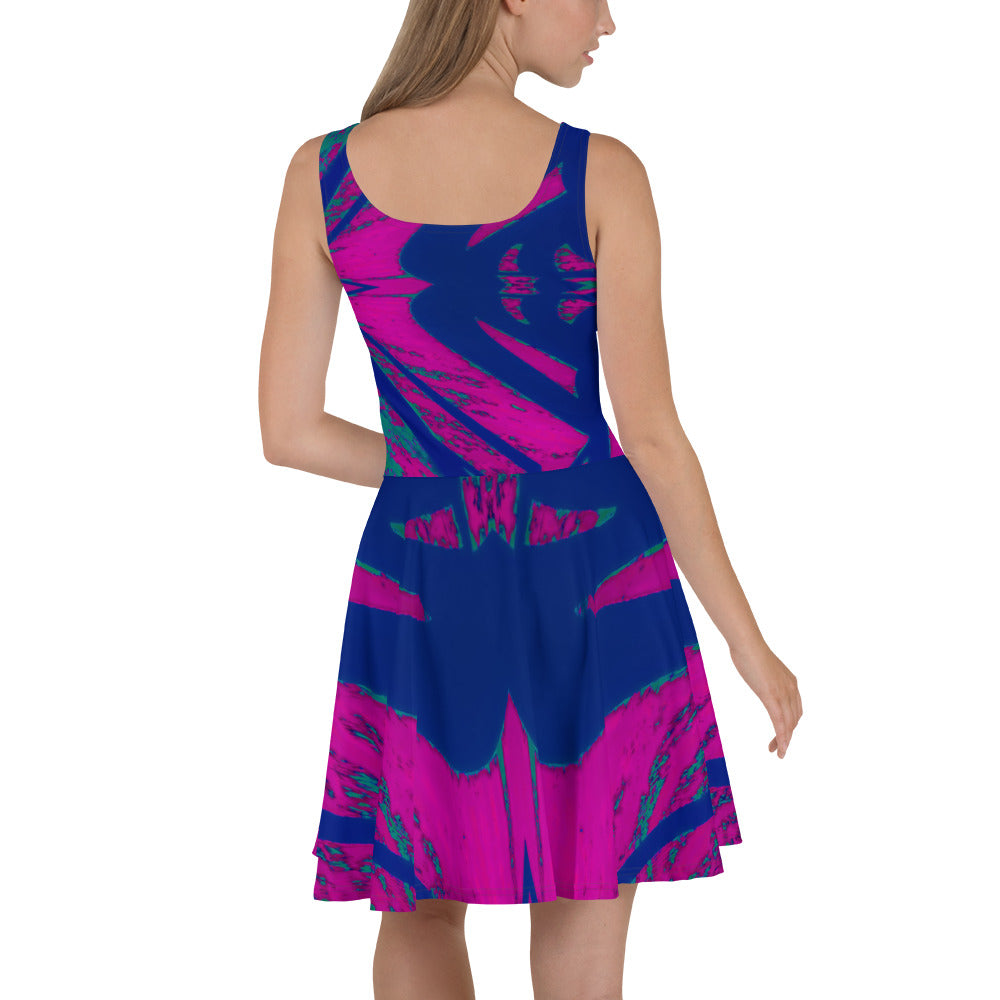 Shadows Blue On Magenta Sleeveless Skater Dress Triboca Arts