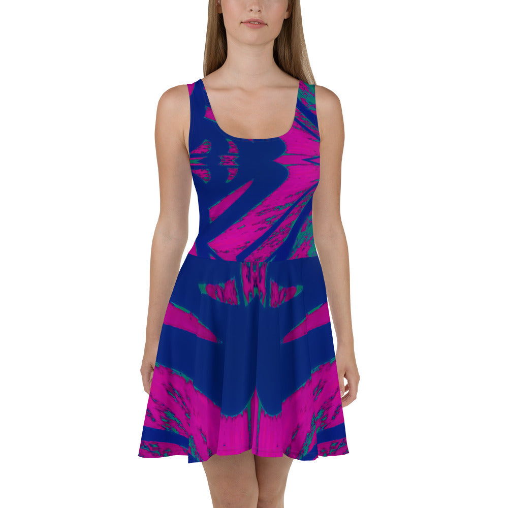 Shadows Blue On Magenta Sleeveless Skater Dress Triboca Arts XS  