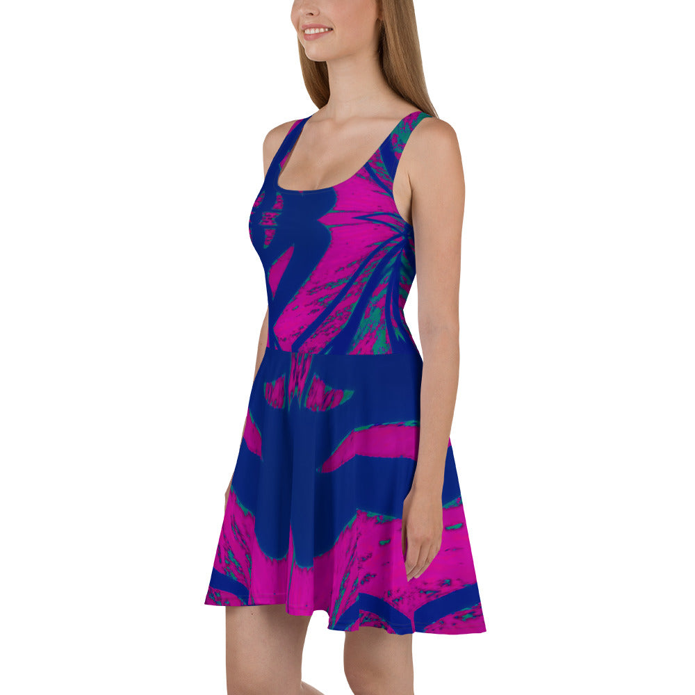 Shadows Blue On Magenta Sleeveless Skater Dress Triboca Arts
