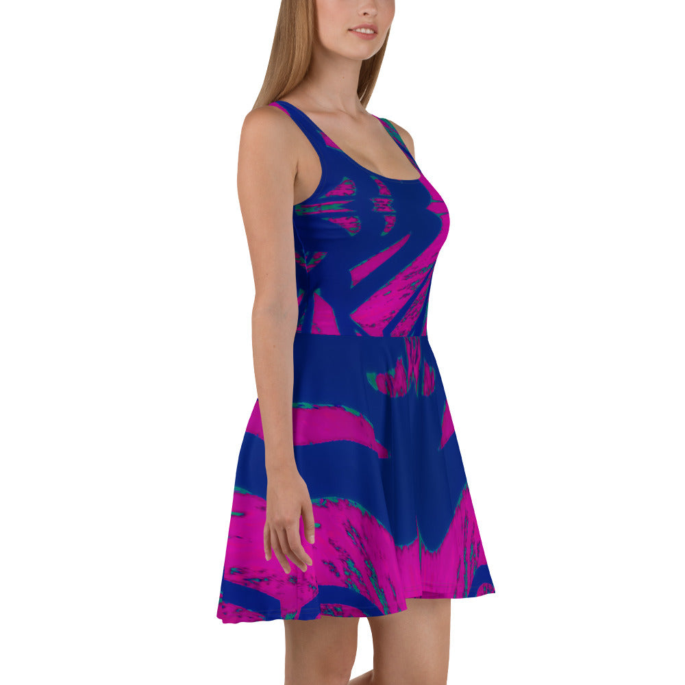 Shadows Blue On Magenta Sleeveless Skater Dress Triboca Arts