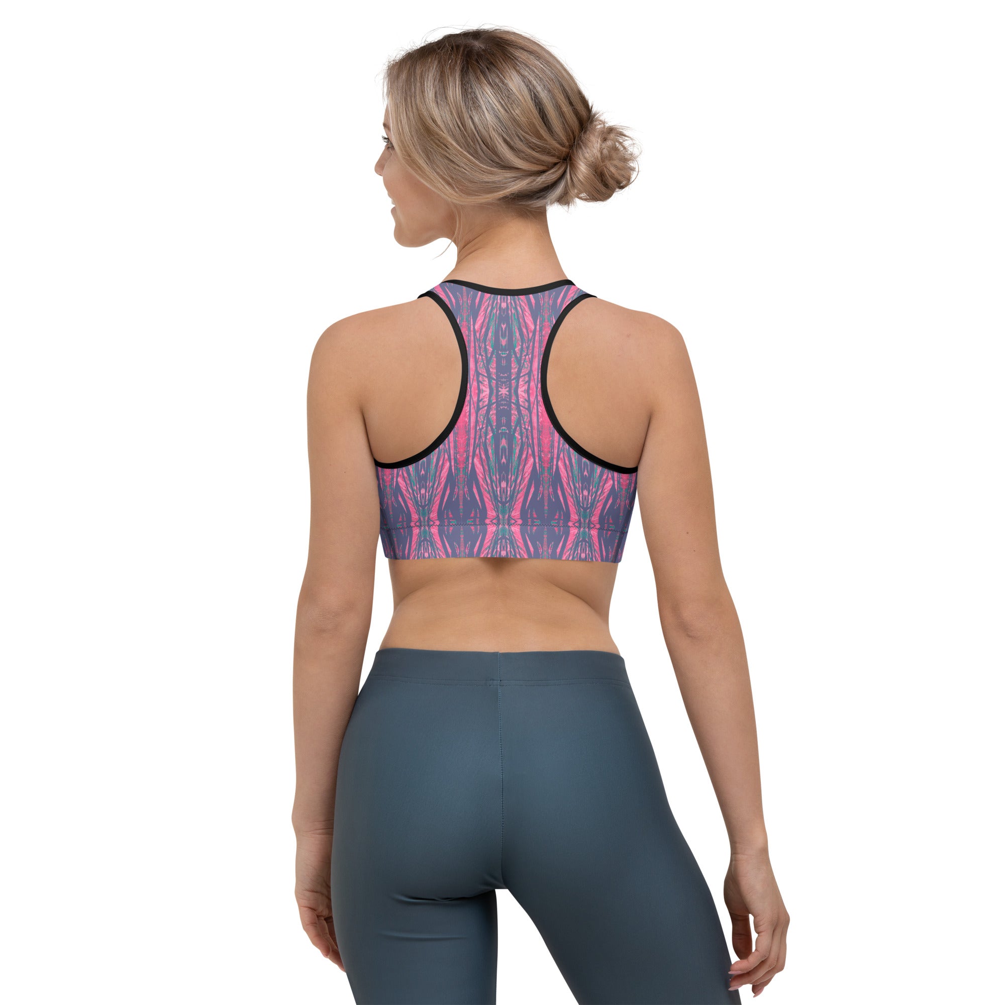 Shadows Gray On Pink Sports bra Triboca Arts