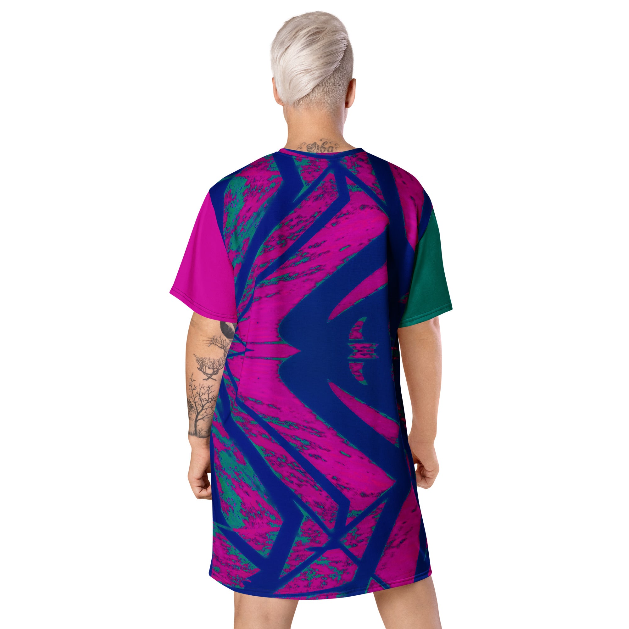 Shadows Blue On Magenta Oversized T-Shirt Dress Triboca Arts