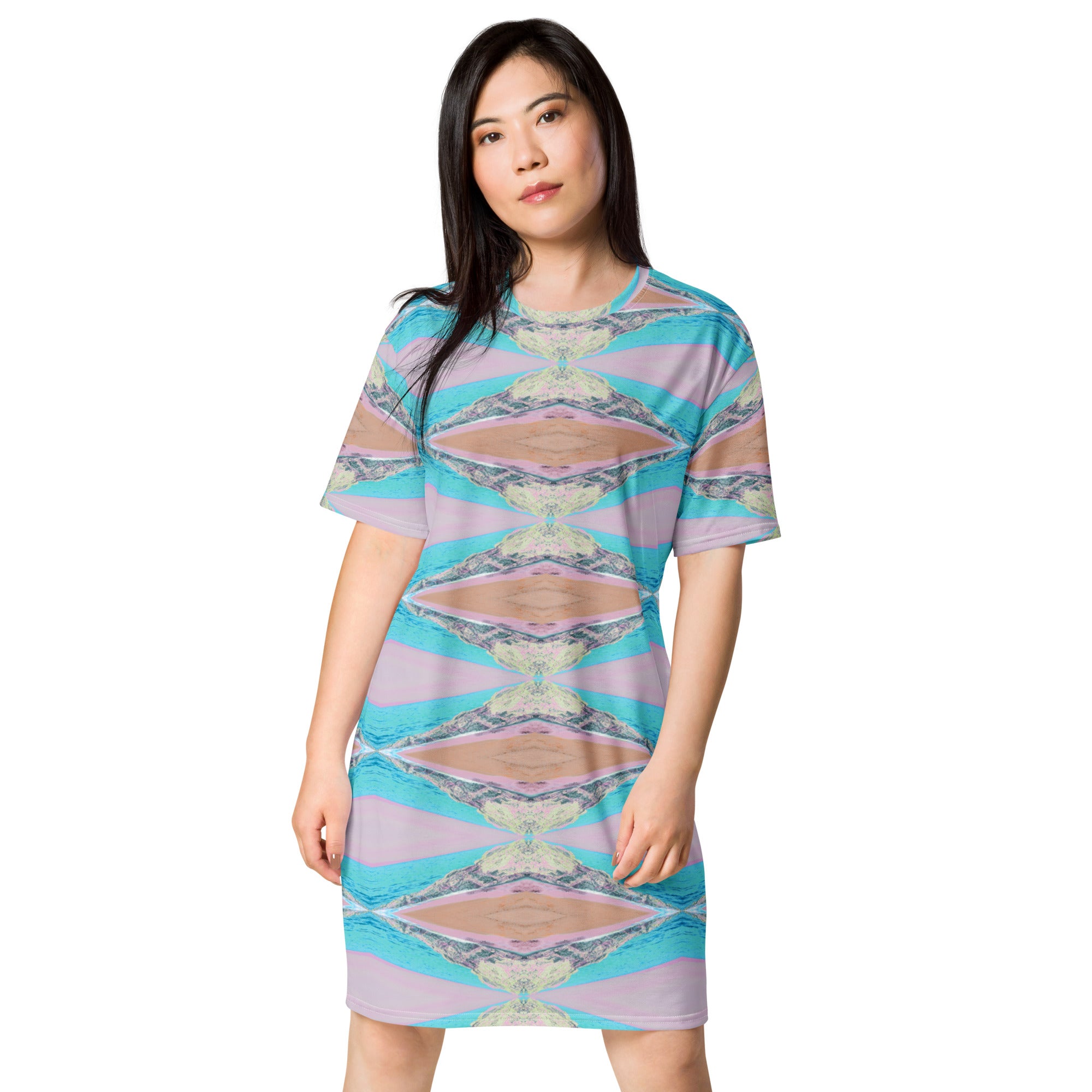 Point Aqua Oversized T-Shirt Dress Triboca Arts 2XS  