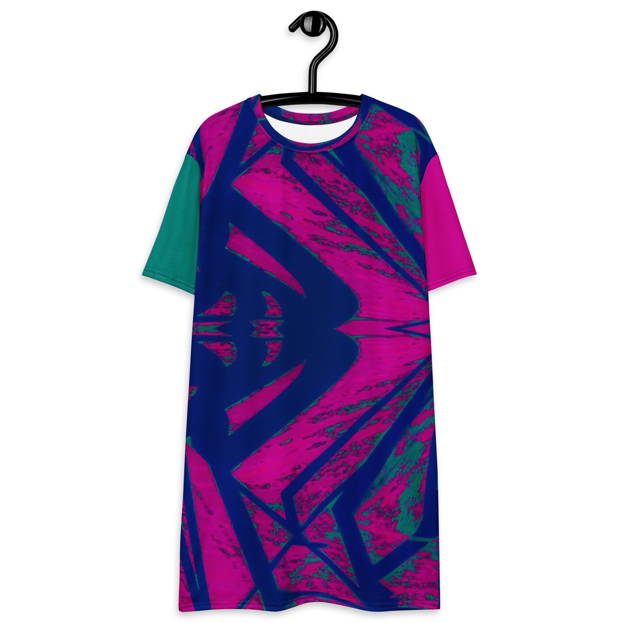 Shadows Blue On Magenta Oversized T-Shirt Dress Triboca Arts