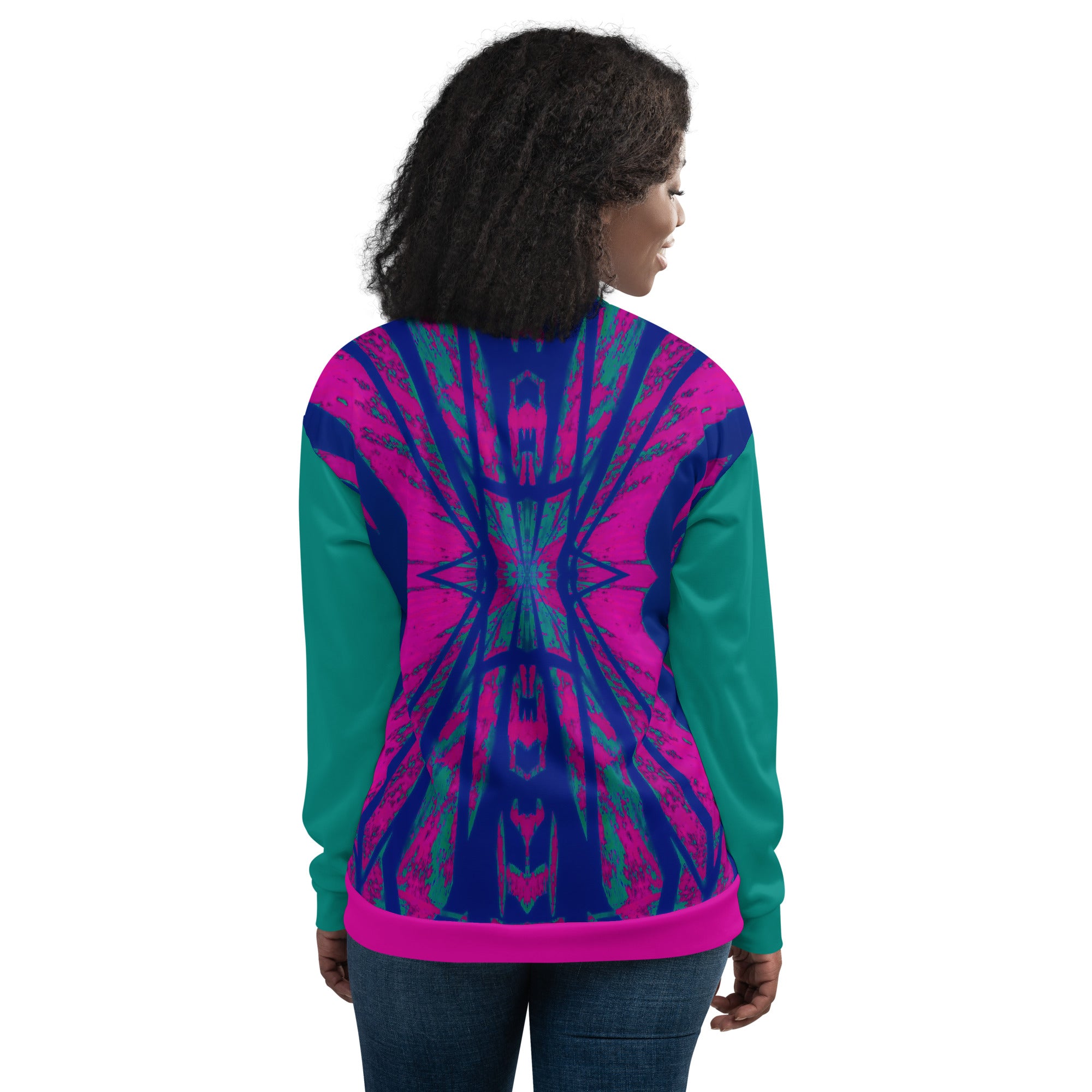 Shadows Blue On Magenta Unisex Bomber Jacket Triboca Arts   