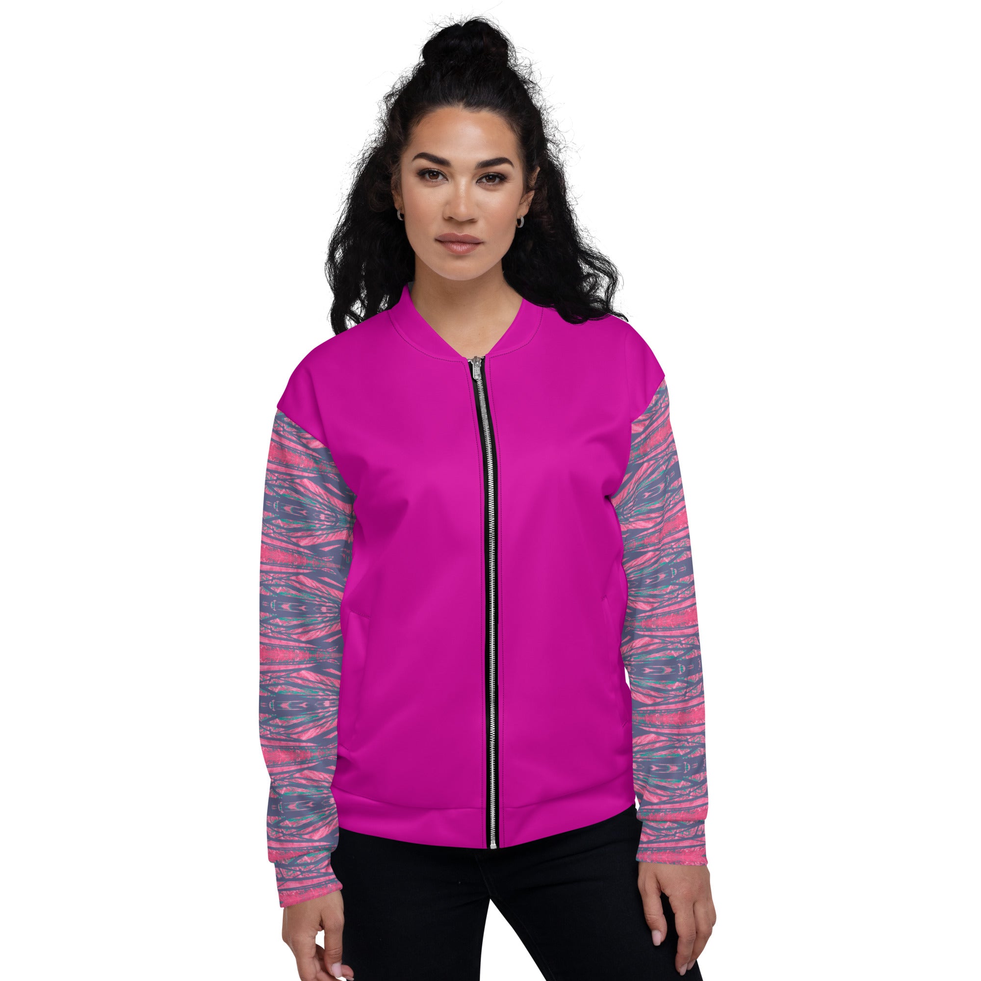 Shadows Gray On Pink Unisex Bomber Jacket Triboca Arts XS  