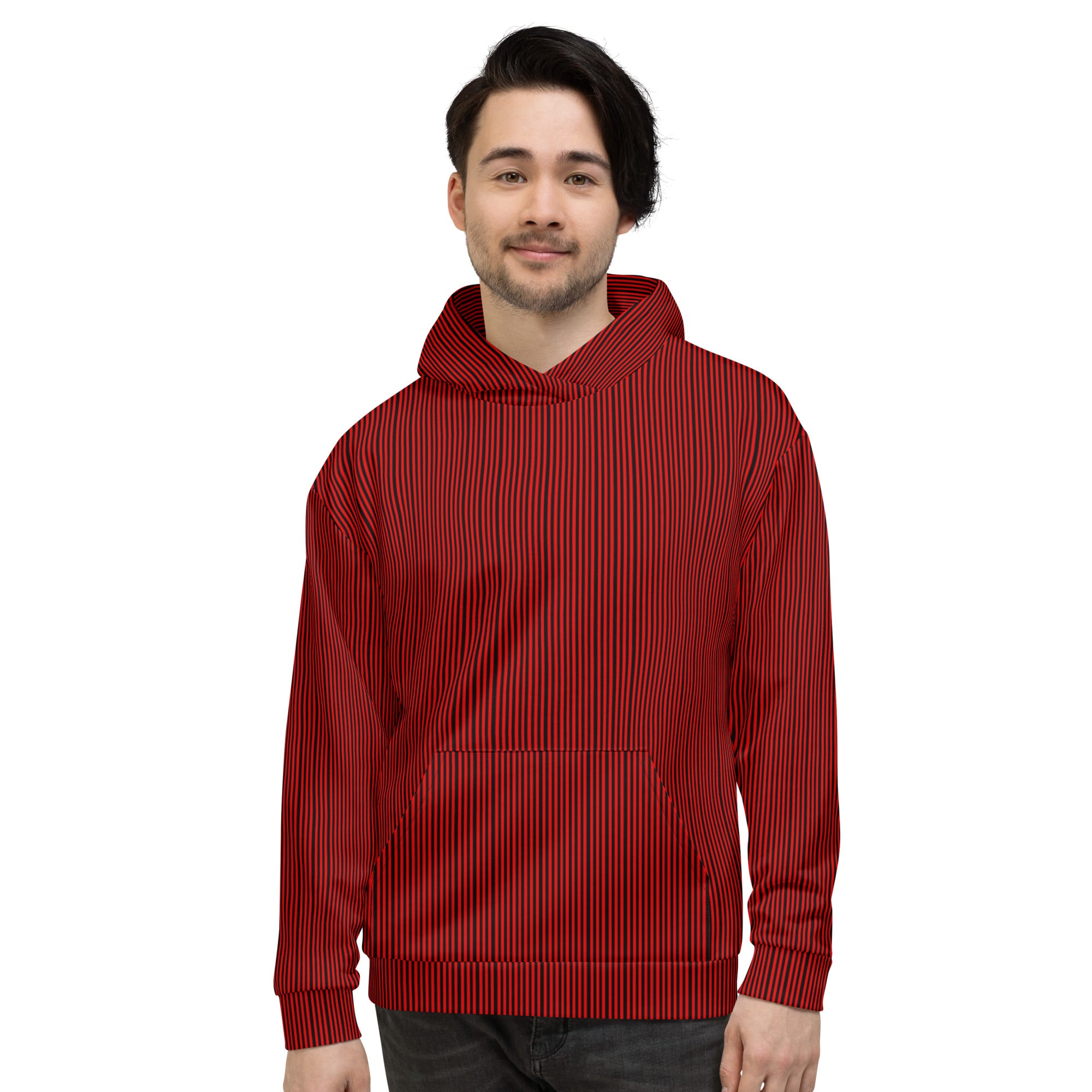 Red & Black Stripes Unisex Eco-Friendly Hoodie Triboca Arts XS  