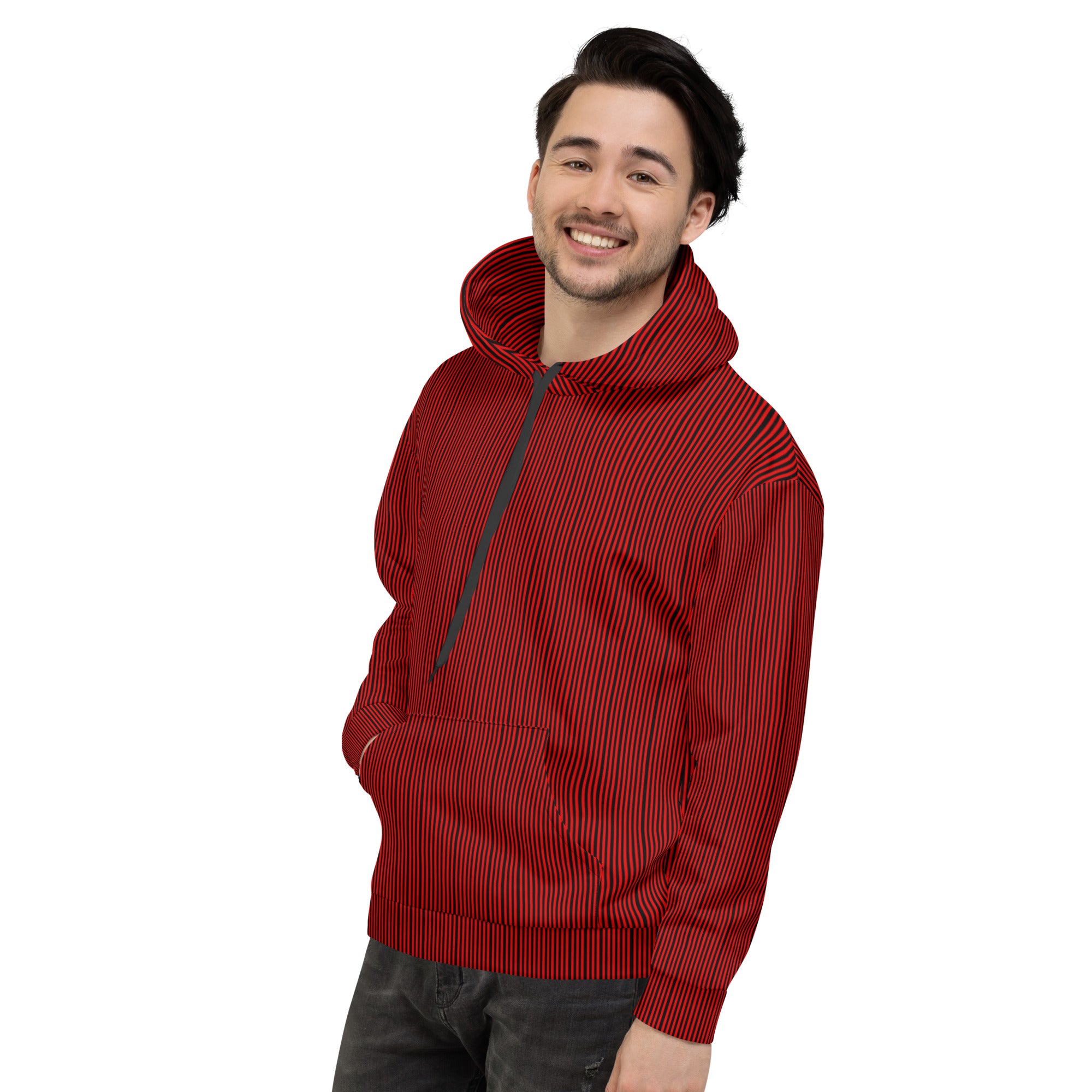 Red & Black Stripes Unisex Eco-Friendly Hoodie Triboca Arts