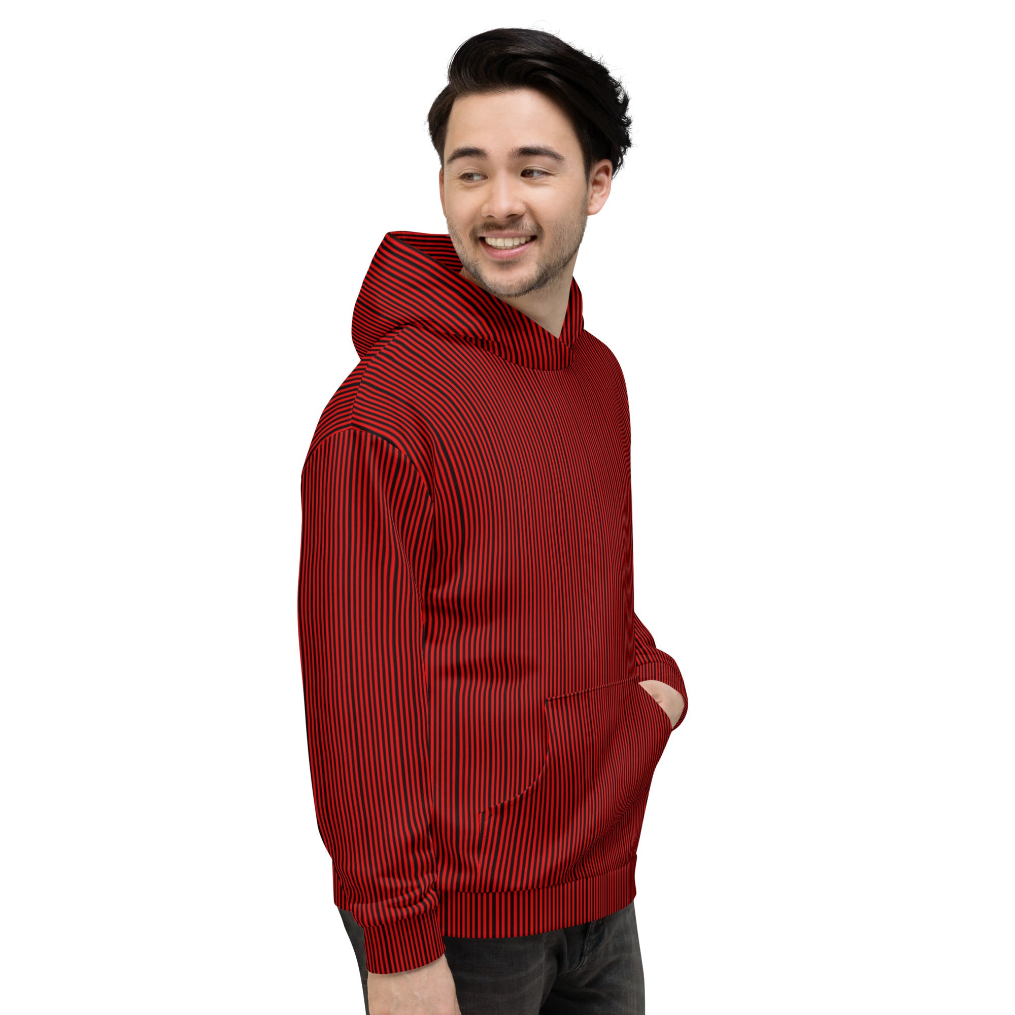 Red & Black Stripes Unisex Eco-Friendly Hoodie Triboca Arts