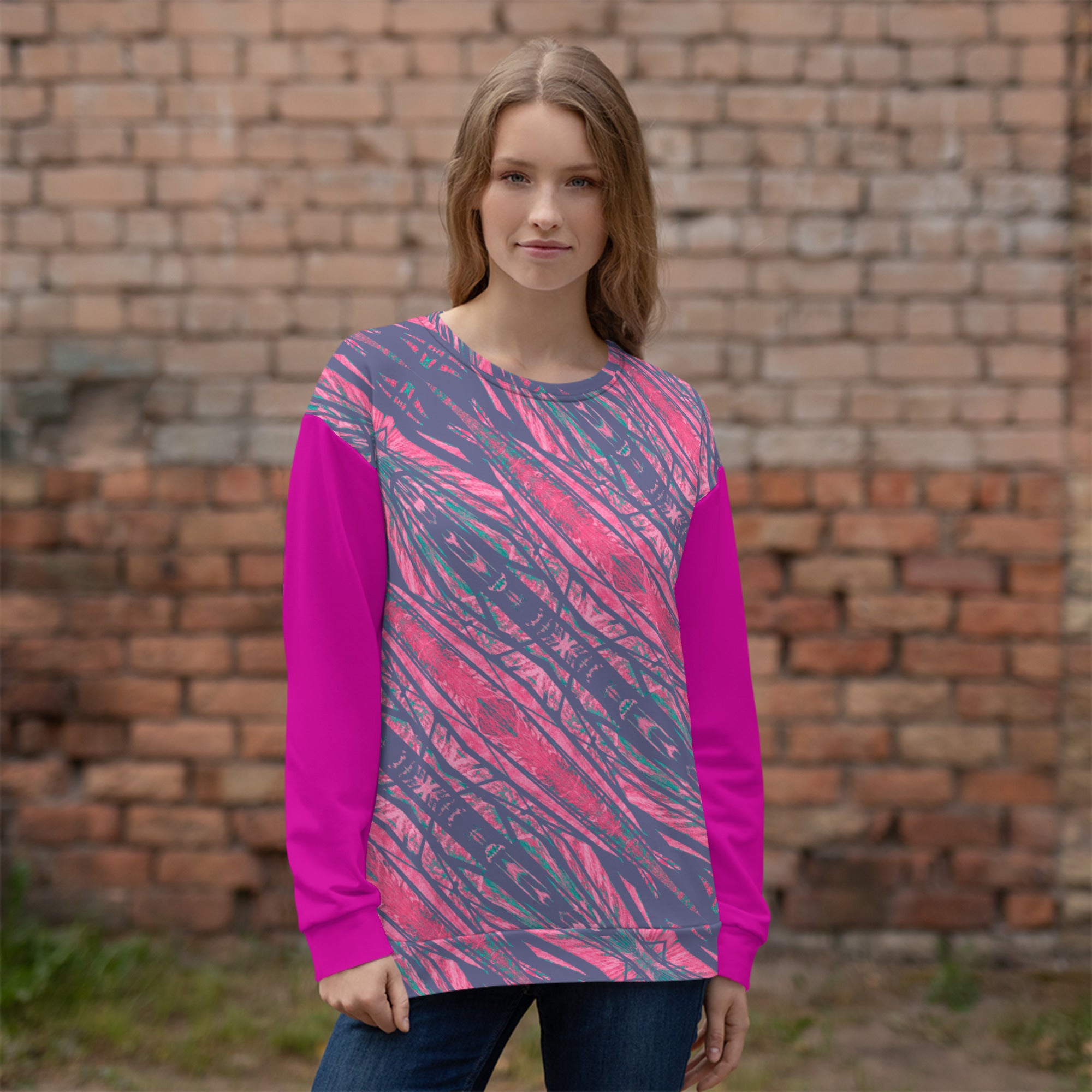 Shadows Gray On Pink Women's Eco-Friendly Sweatshirt Triboca Arts   