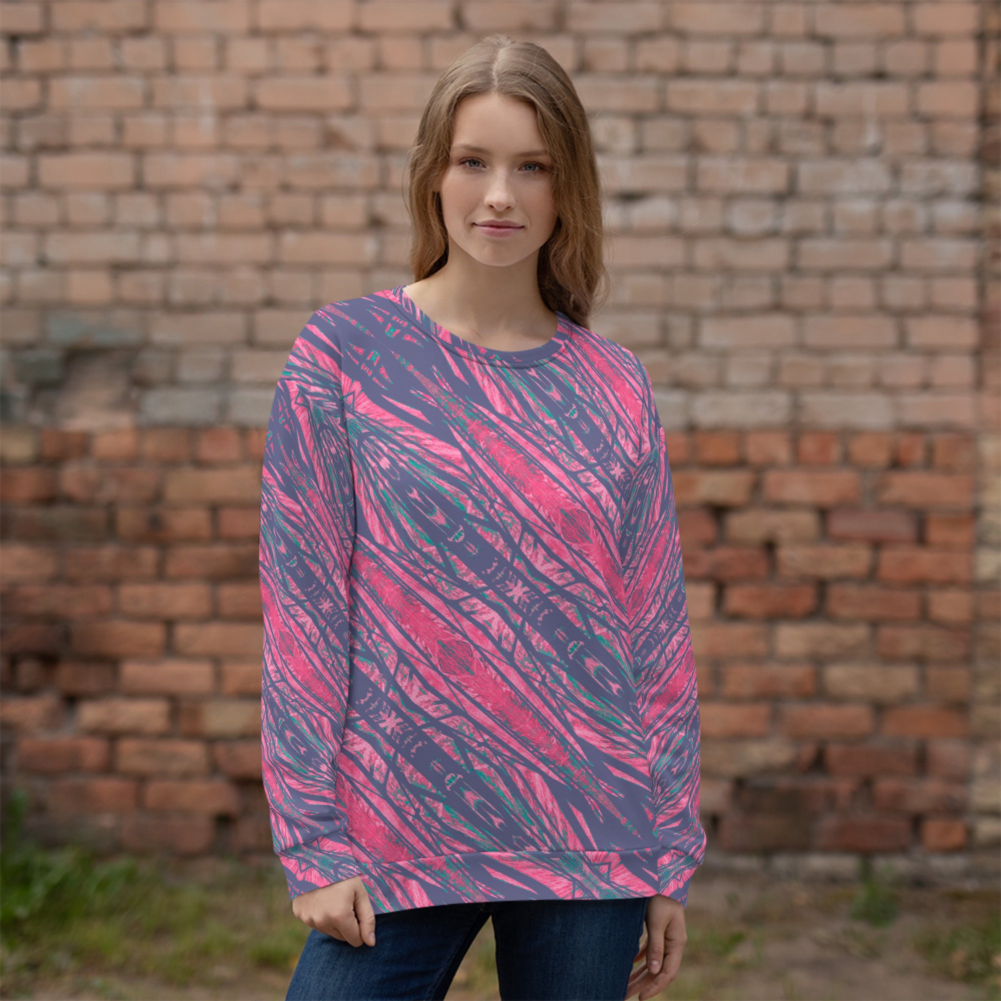 Shadows Gray On Pink Women's Eco-Friendly Sweatshirt Triboca Arts   