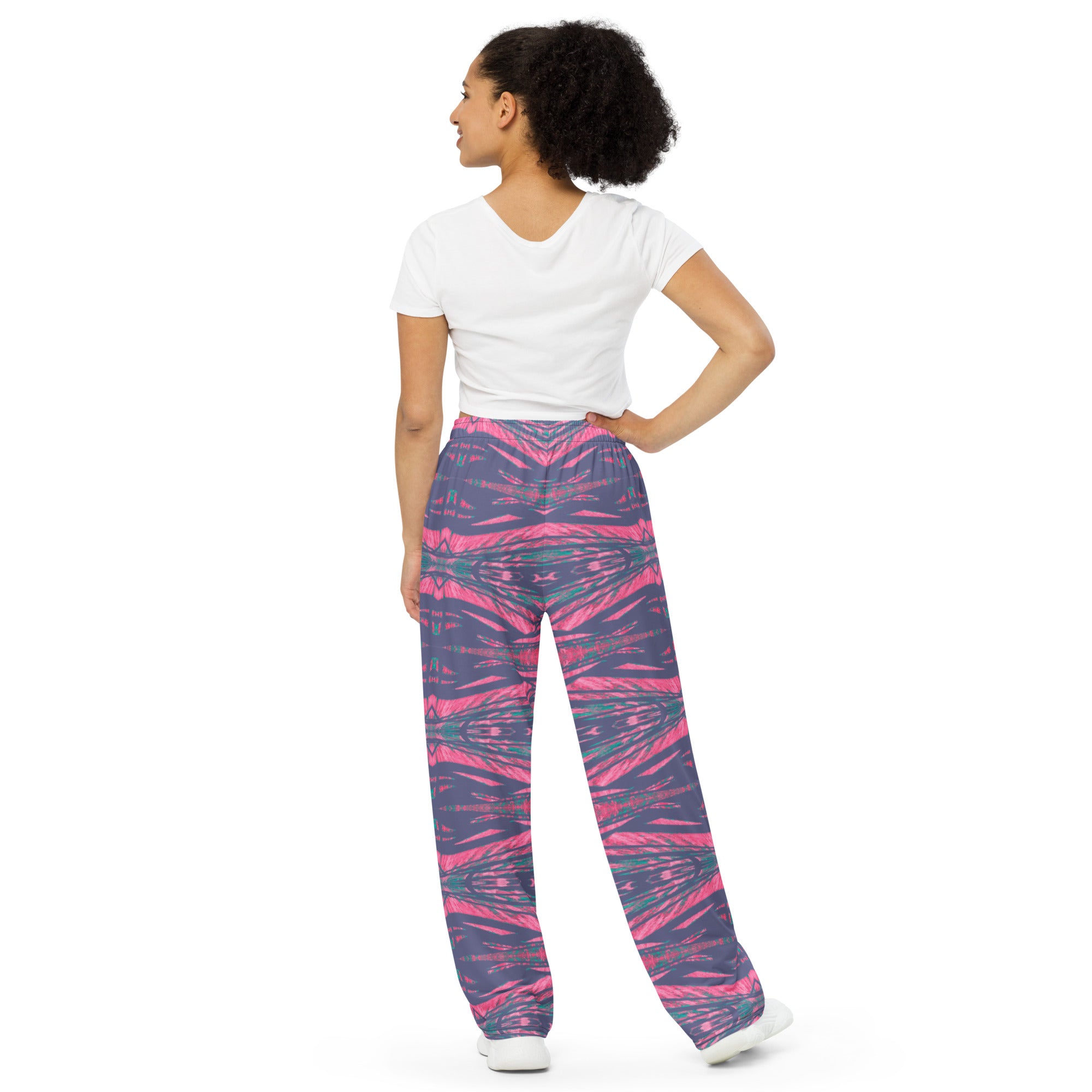 Shadows Gray On Pink Women's Wide-Leg Pajama Pants Triboca Arts