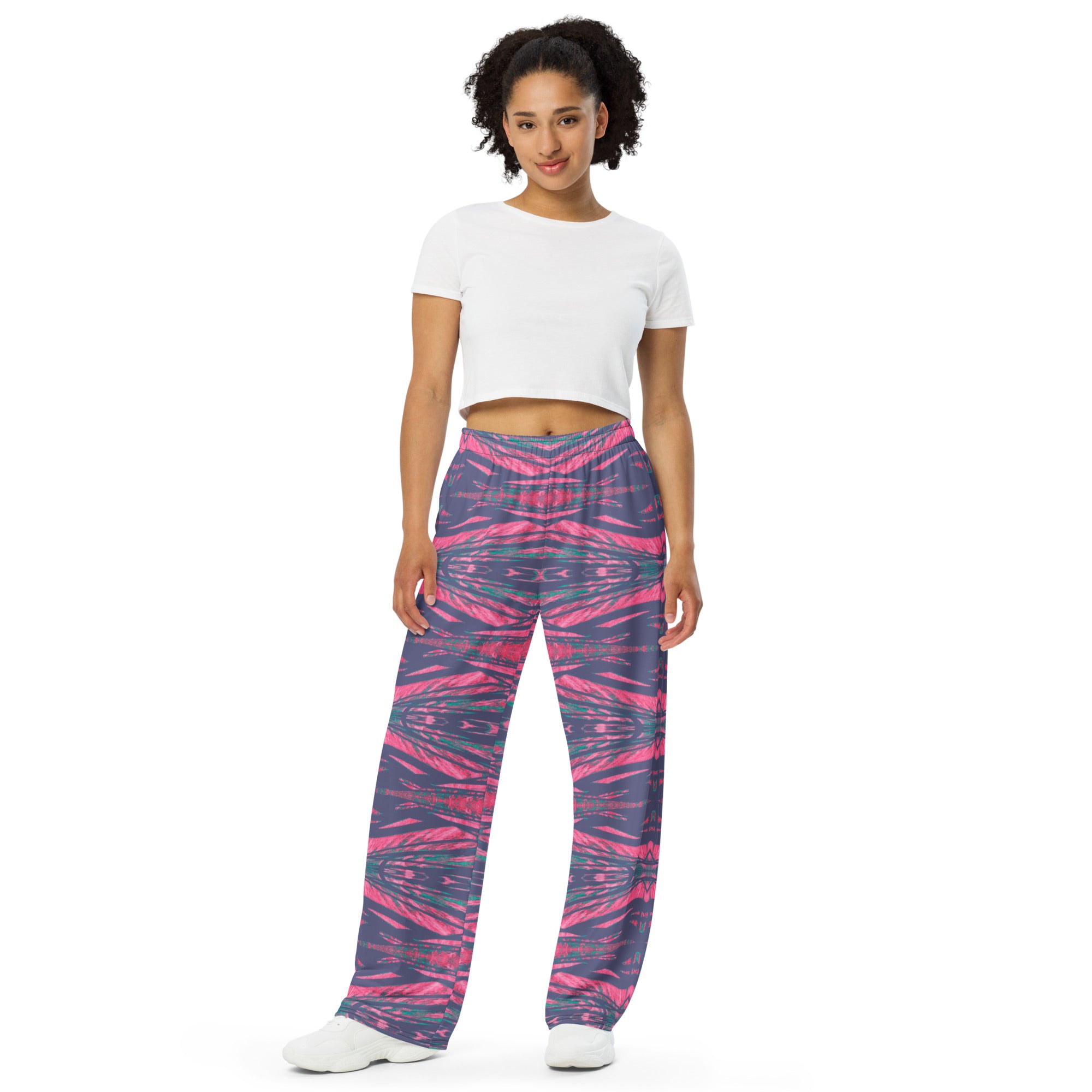 Shadows Gray On Pink Women's Wide-Leg Pajama Pants Triboca Arts 2XS  