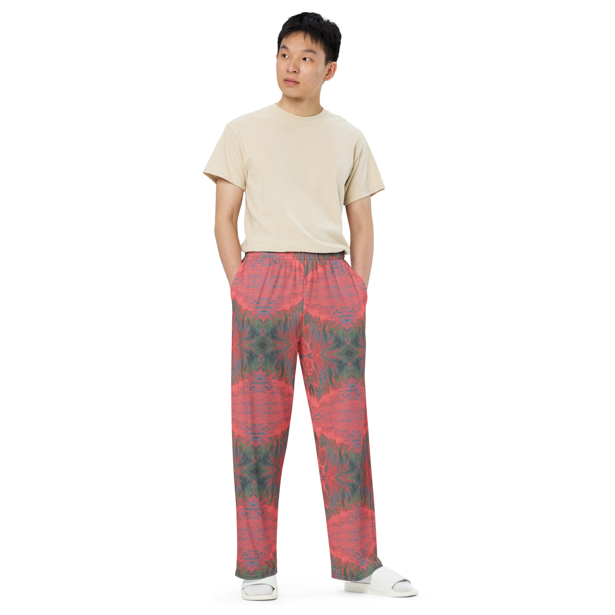 Salmon Reef Unisex Wide-Leg Pajama Pants Triboca Arts   