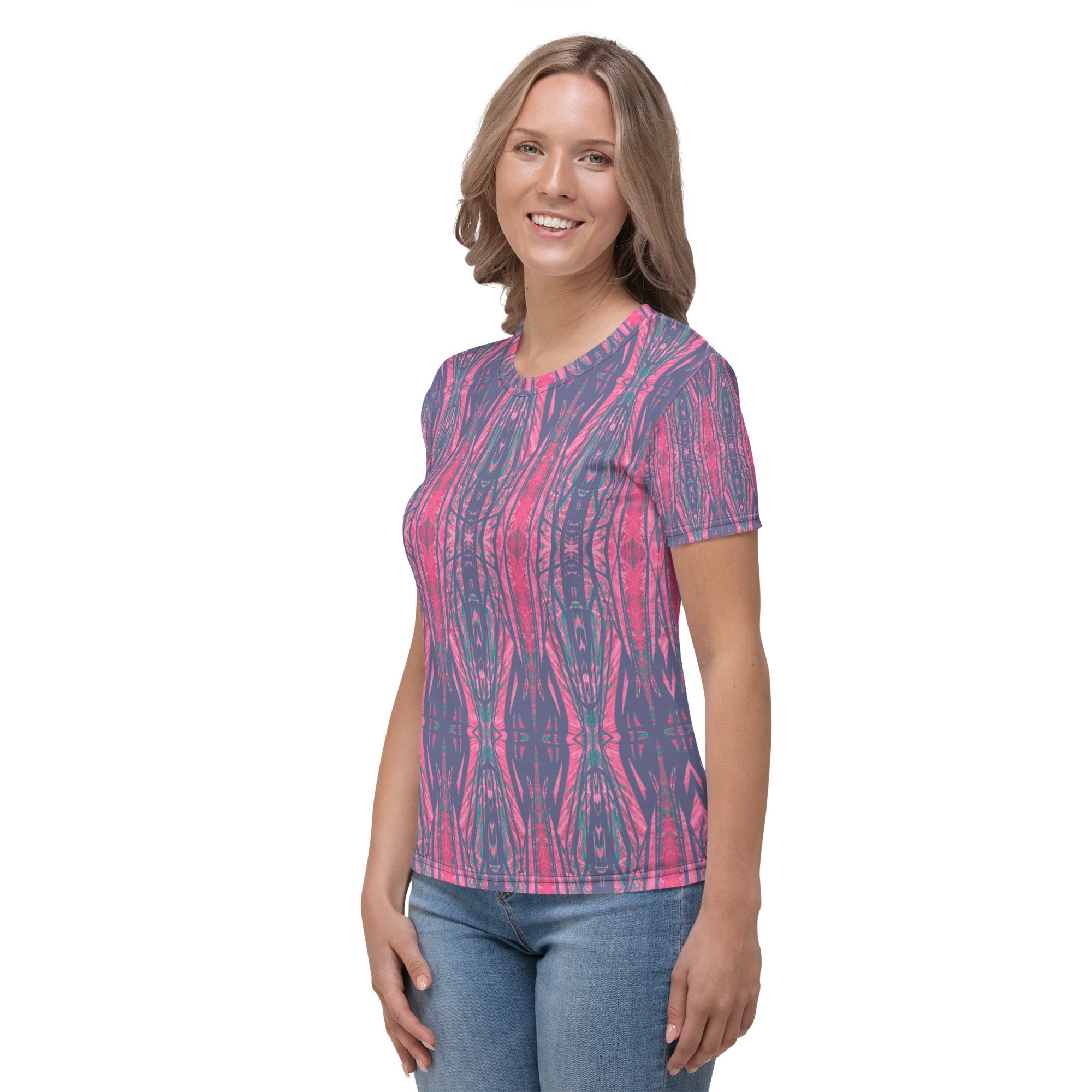 Shadows Gray On Pink Women's Crew Neck T-Shirt Triboca Arts