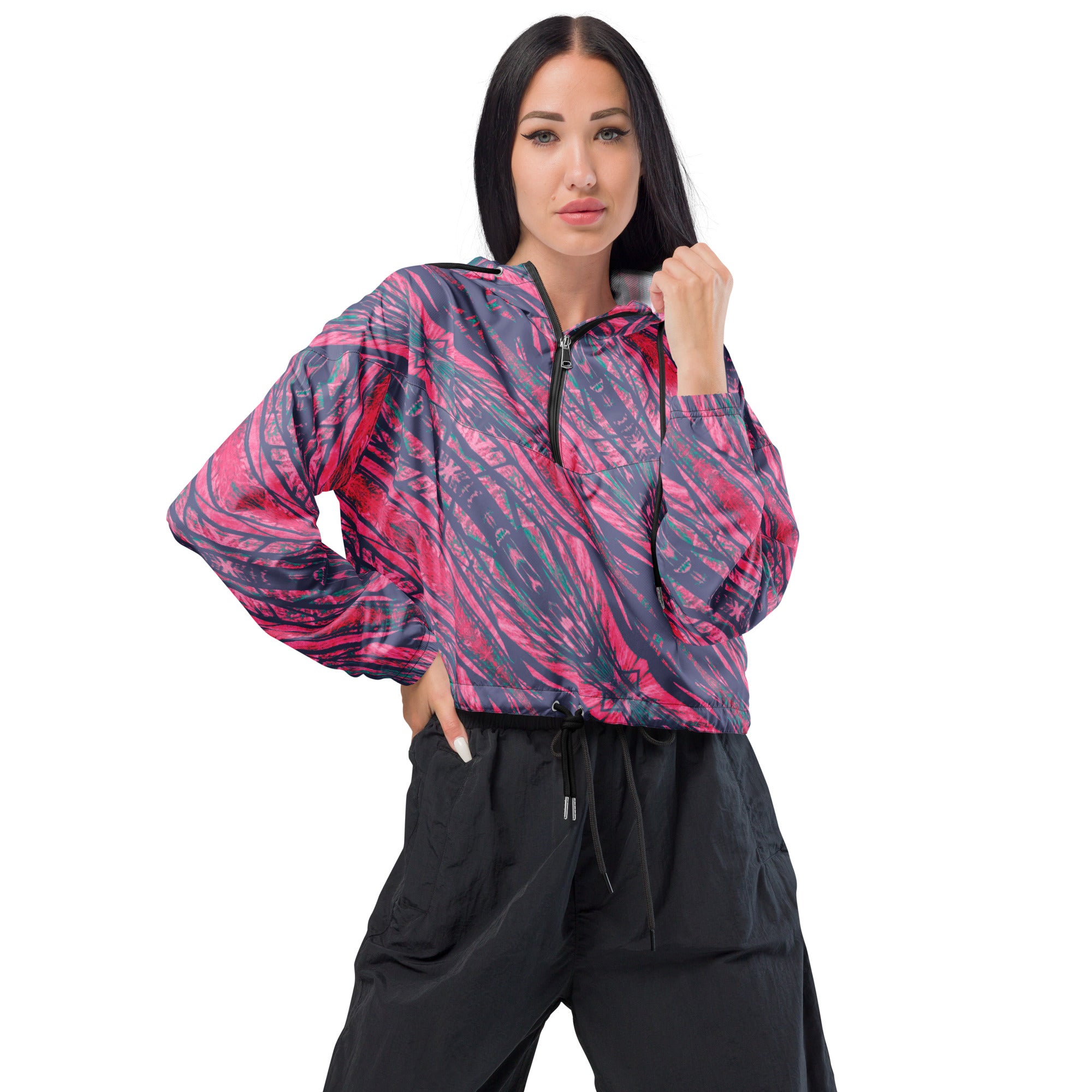 Shadows Gray On Pink Women’s Cropped Windbreaker Triboca Arts XS  