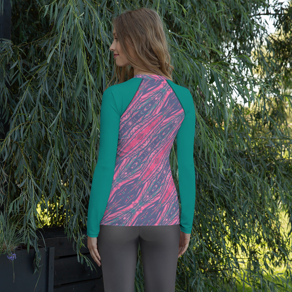 Shadows Gray On Pink Women's Long-Sleeve Rash Guard Triboca Arts