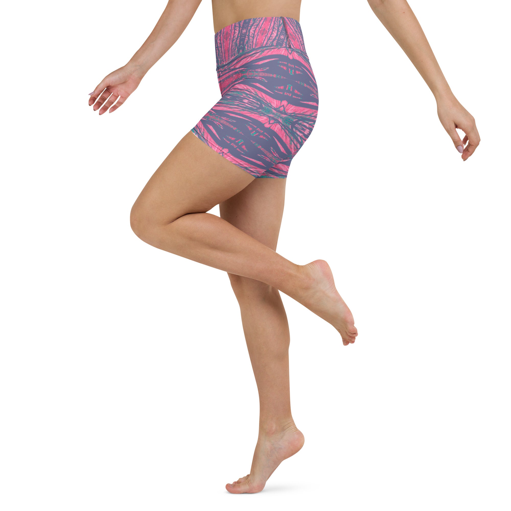 Shadows Gray On Pink Yoga Shorts Triboca Arts