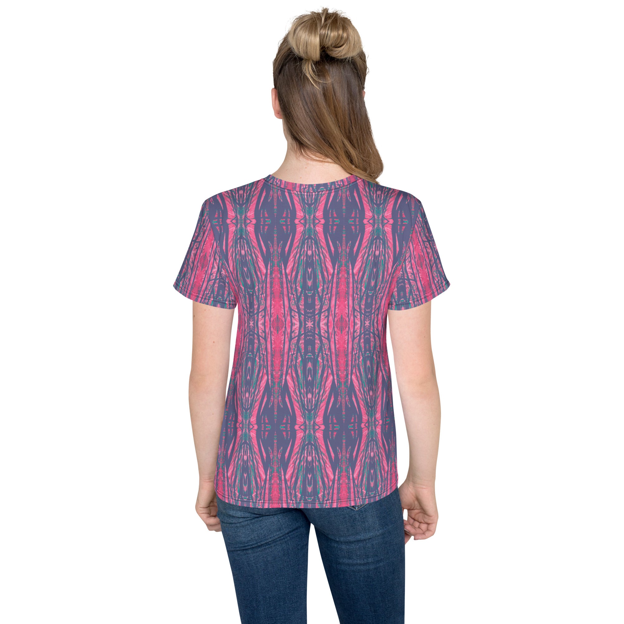Shadows Gray On Pink Young Women's Crew Neck T-Shirt Triboca Arts